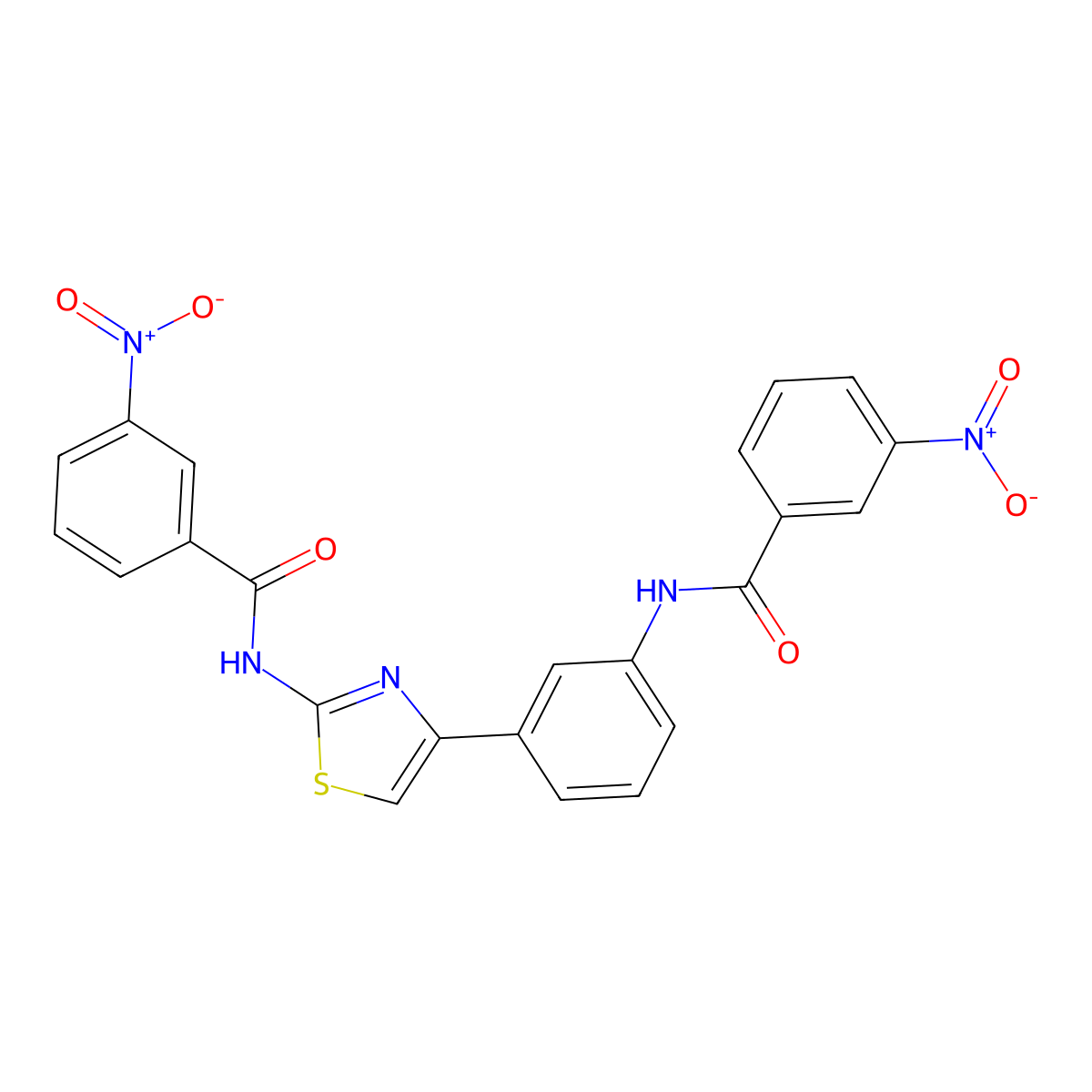 3-nitro-N-(4-(3-(3-nitrobenzamido)phenyl)thiazol-2-yl)benzamide molecular structure, CAS 475045-16-0