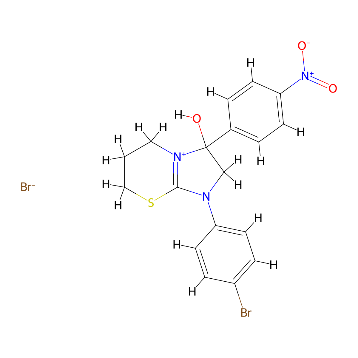 1-(4-bromophenyl)-3-hydroxy-3-(4-nitrophenyl)-3,5,6,7-tetrahydro-2H-imidazo[2,1-b][1,3]thiazin-1-ium bromide molecular structure, CAS 475091-65-7