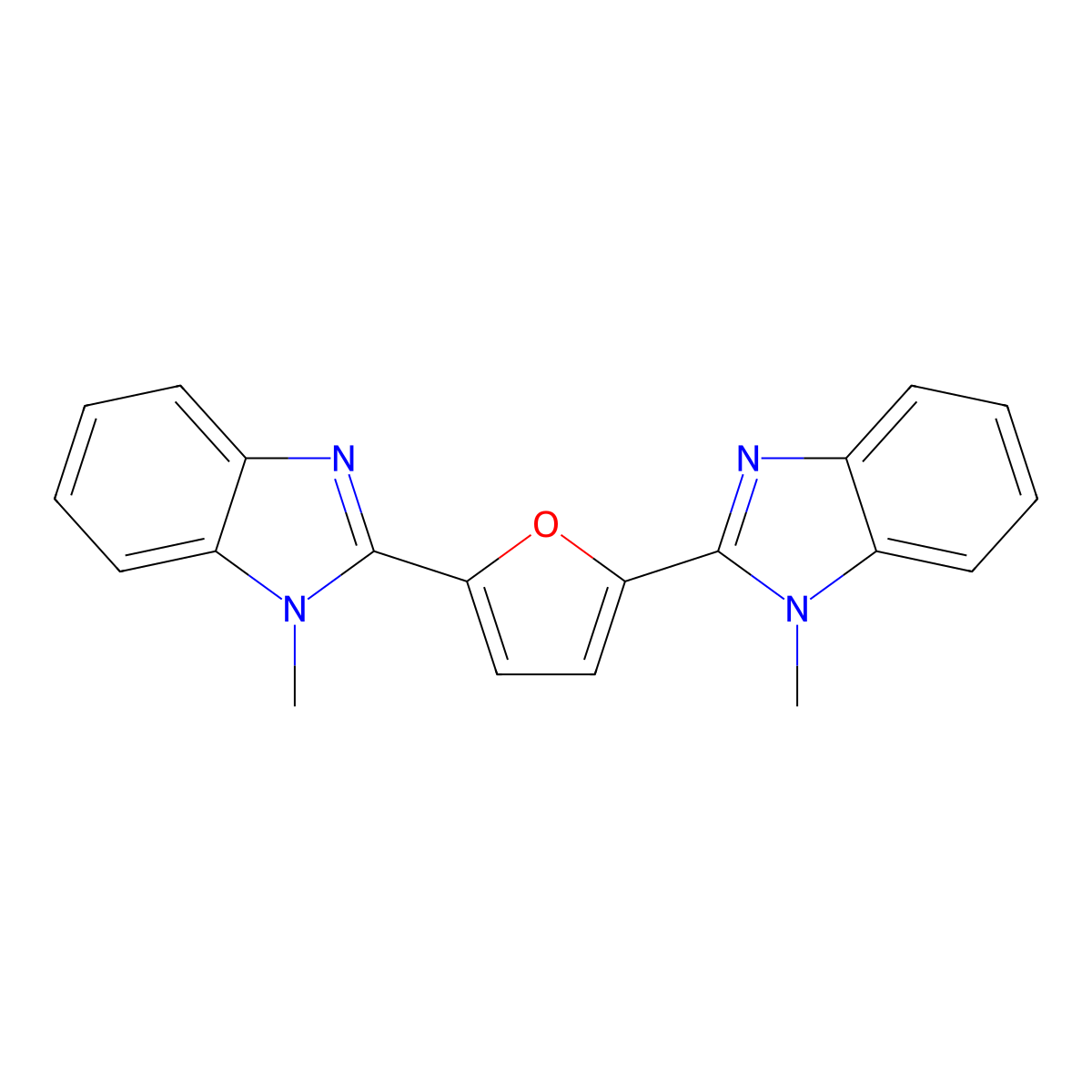 1H-Benzimidazole, 2,2'-(2,5-furandiyl)bis[1-methyl- molecular structure, CAS 4751-43-3