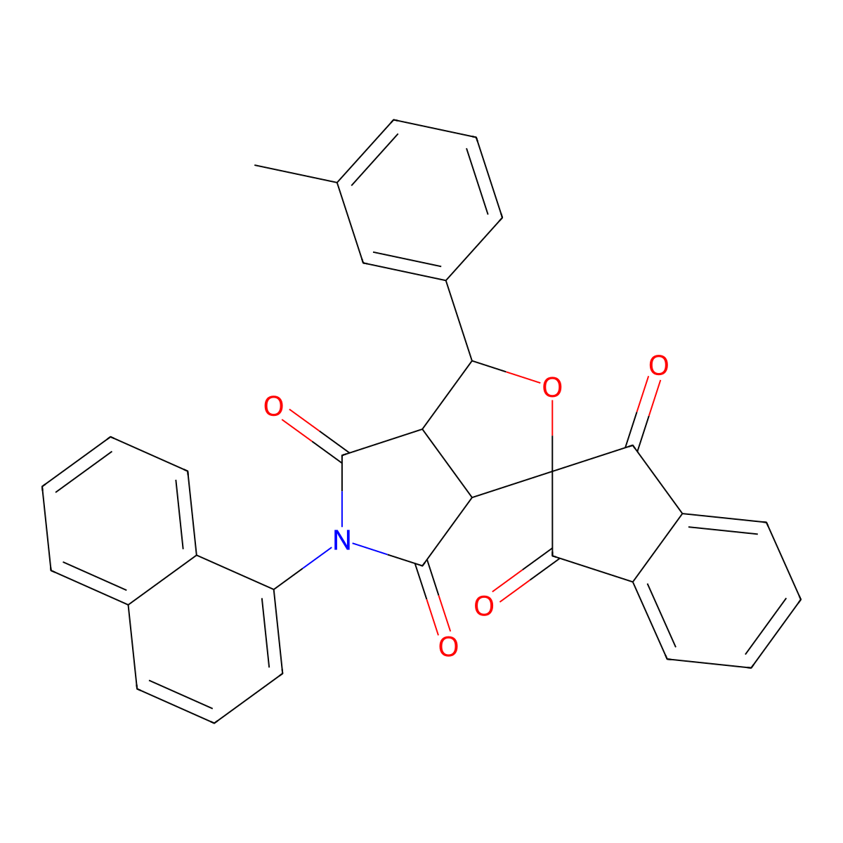 3-(3-methylphenyl)-5-(naphthalen-1-yl)-3a,6a-dihydrospiro[furo[3,4-c]pyrrole-1,2'-indene]-1',3',4,6(3H,5H)-tetrone molecular structure, CAS 475100-29-9