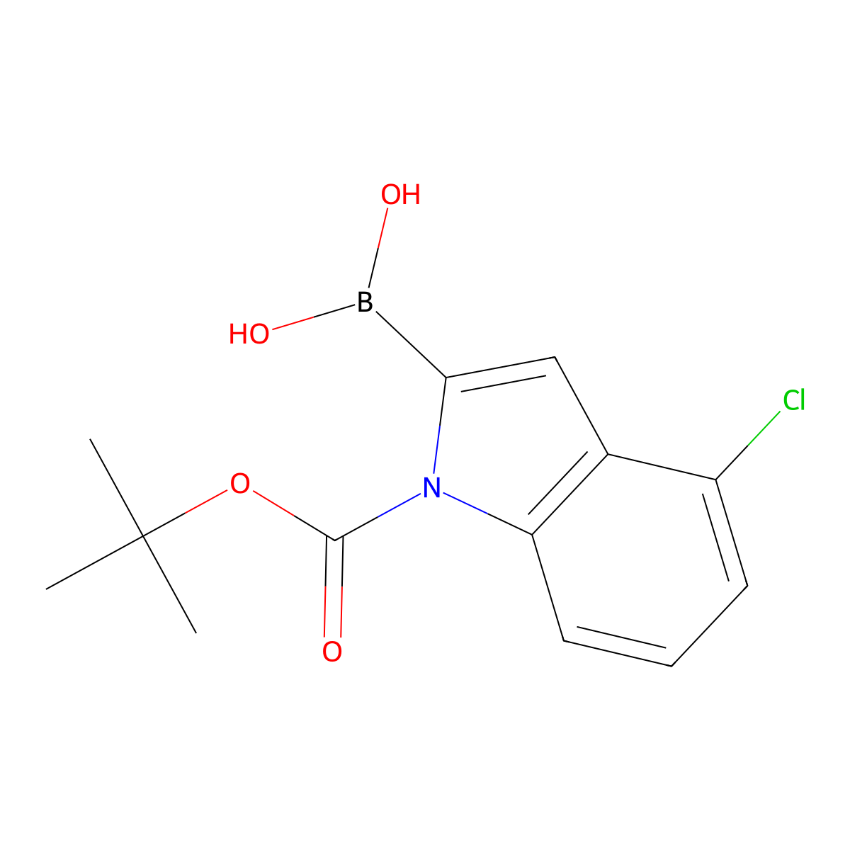 1-(1,1-Dimethylethyl) 2-borono-4-chloro-1H-indole-1-carboxylate molecular structure, CAS 475102-11-5