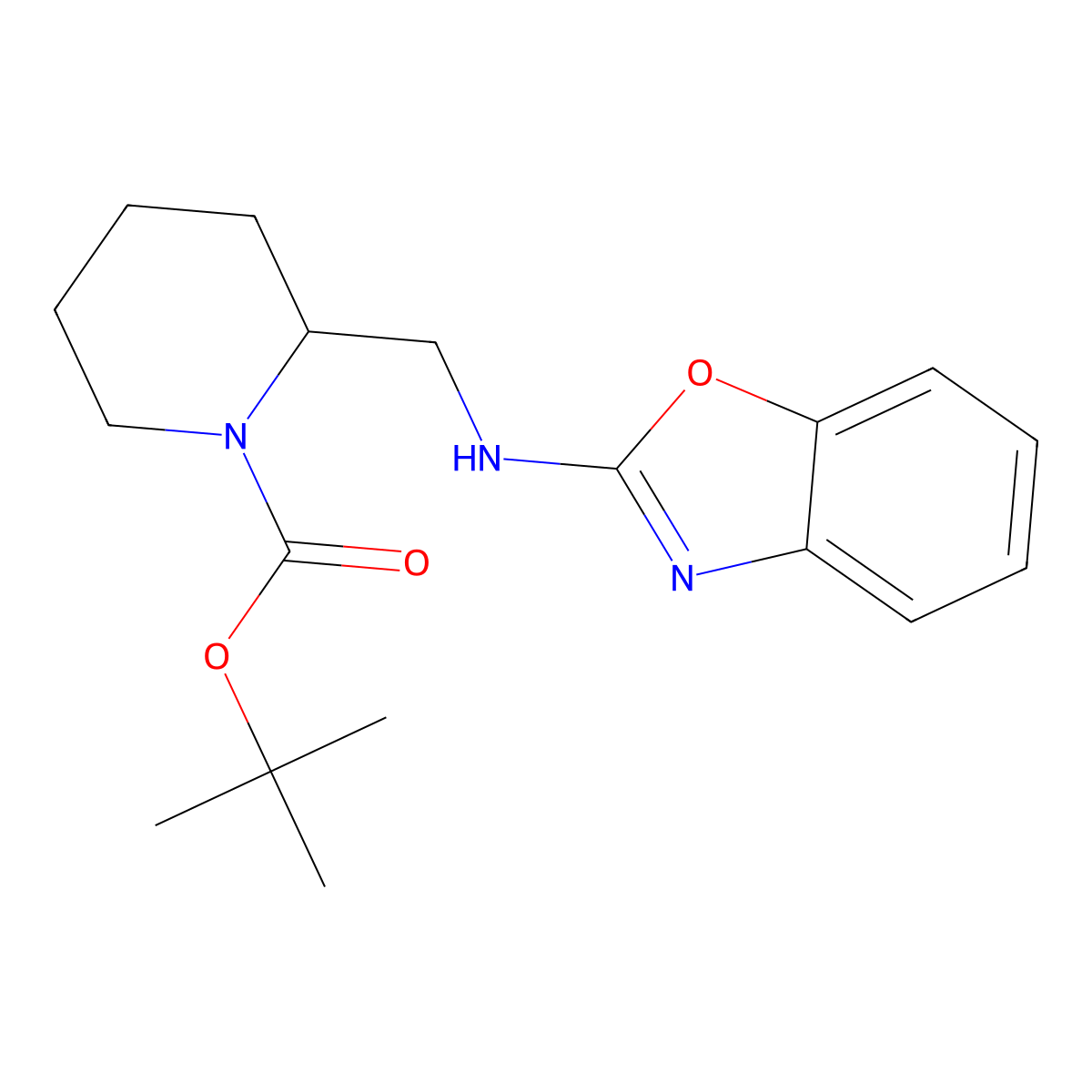 2-(Benzooxazol-2-ylaminomethyl)-piperidine-1-carboxylic acid tert-butyl ester molecular structure, CAS 475105-36-3