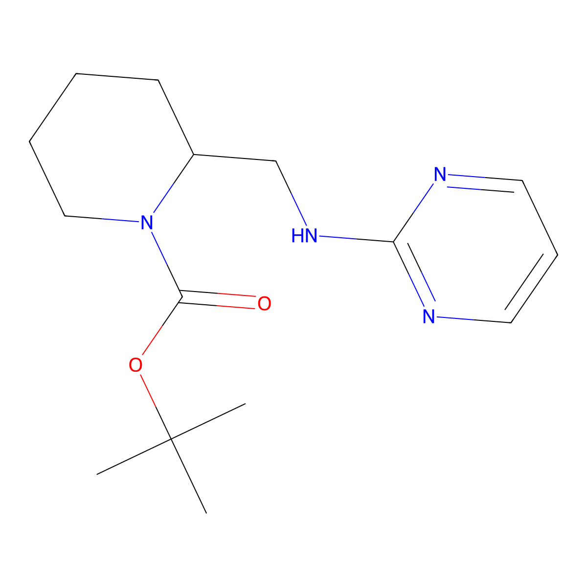 tert-Butyl 2-((pyrimidin-2-ylamino)methyl)piperidine-1-carboxylate molecular structure, CAS 475105-56-7