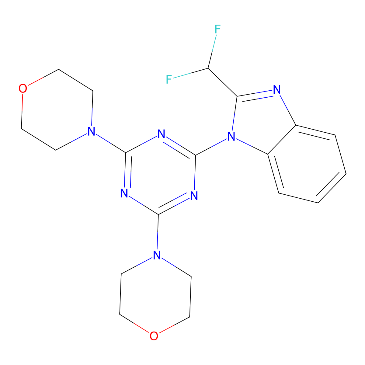 2-(Difluoromethyl)-1-(4,6-di-4-morpholinyl-1,3,5-triazin-2-yl)-1H-benzimidazole molecular structure, CAS 475110-96-4