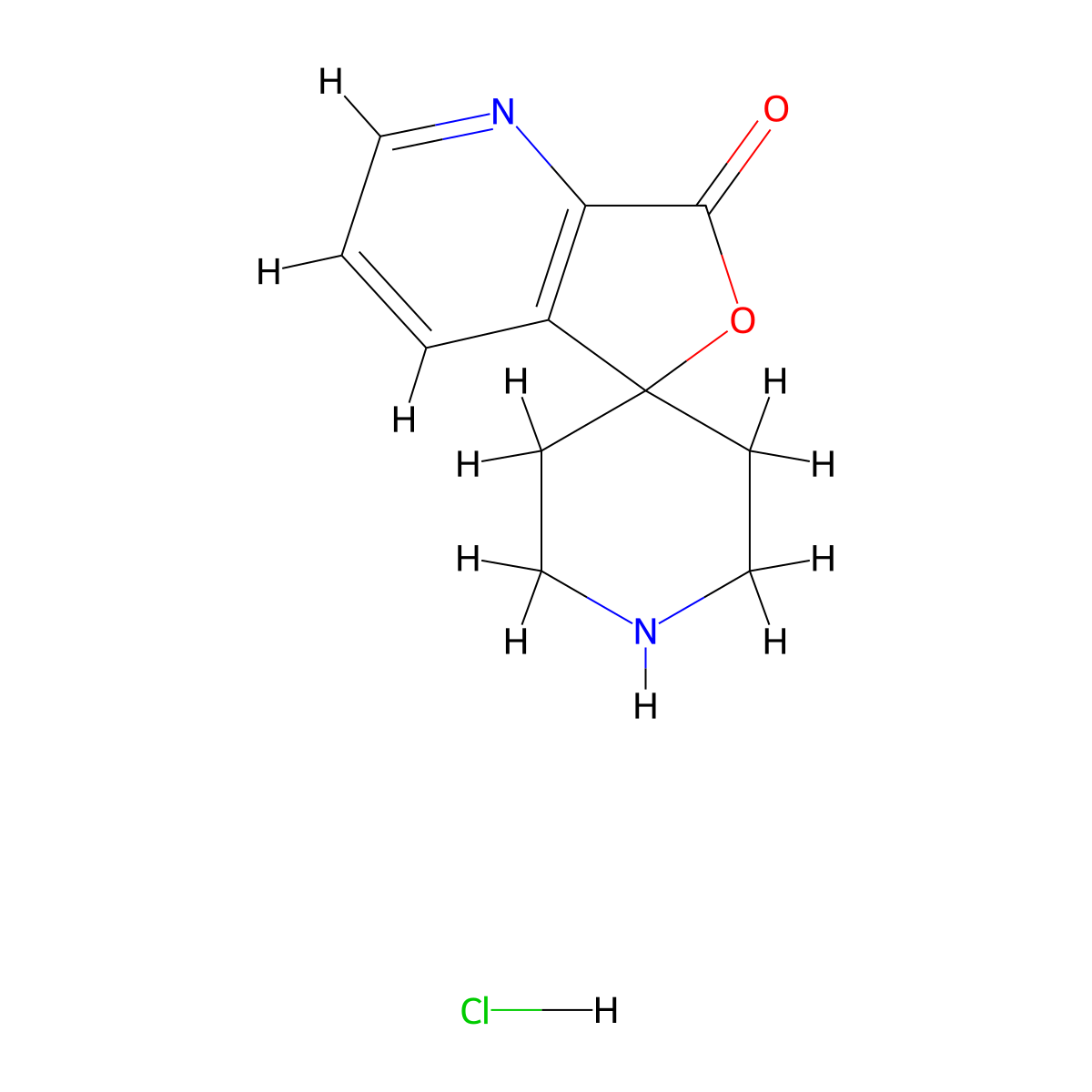 Spiro(furo(3,4-b)pyridine-5(7H),4'-piperidin)-7-one, hydrochloride (1:1) molecular structure, CAS 475152-31-9