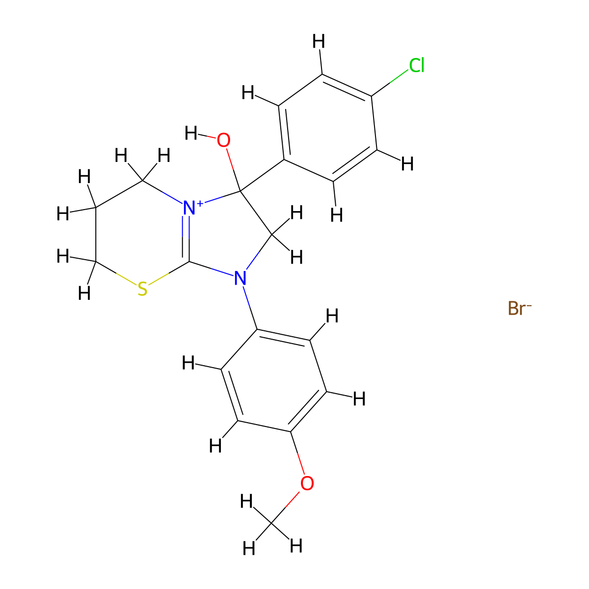 3-(4-chlorophenyl)-3-hydroxy-1-(4-methoxyphenyl)-3,5,6,7-tetrahydro-2H-imidazo[2,1-b][1,3]thiazin-1-ium bromide molecular structure, CAS 475157-99-4