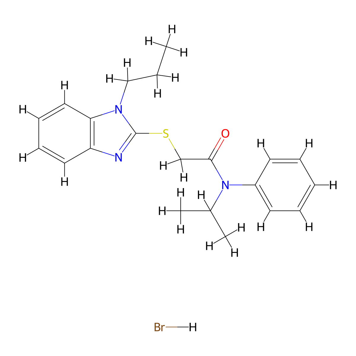 N-isopropyl-N-phenyl-2-((1-propyl-1H-benzo[d]imidazol-2-yl)thio)acetamide hydrobromide molecular structure, CAS 475158-05-5
