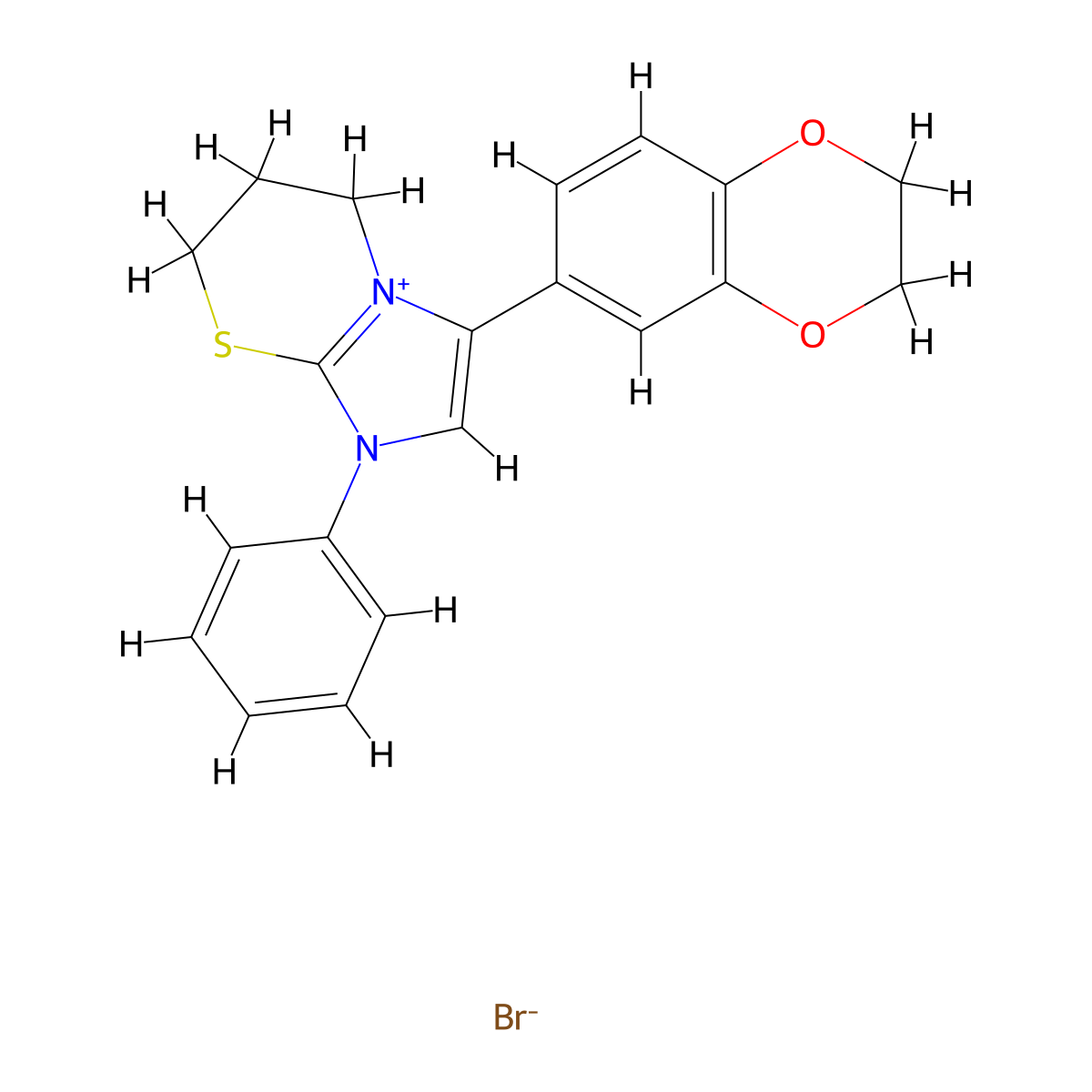 3-(2,3-dihydrobenzo[b][1,4]dioxin-6-yl)-1-phenyl-6,7-dihydro-5H-imidazo[2,1-b][1,3]thiazin-1-ium bromide molecular structure, CAS 475158-15-7