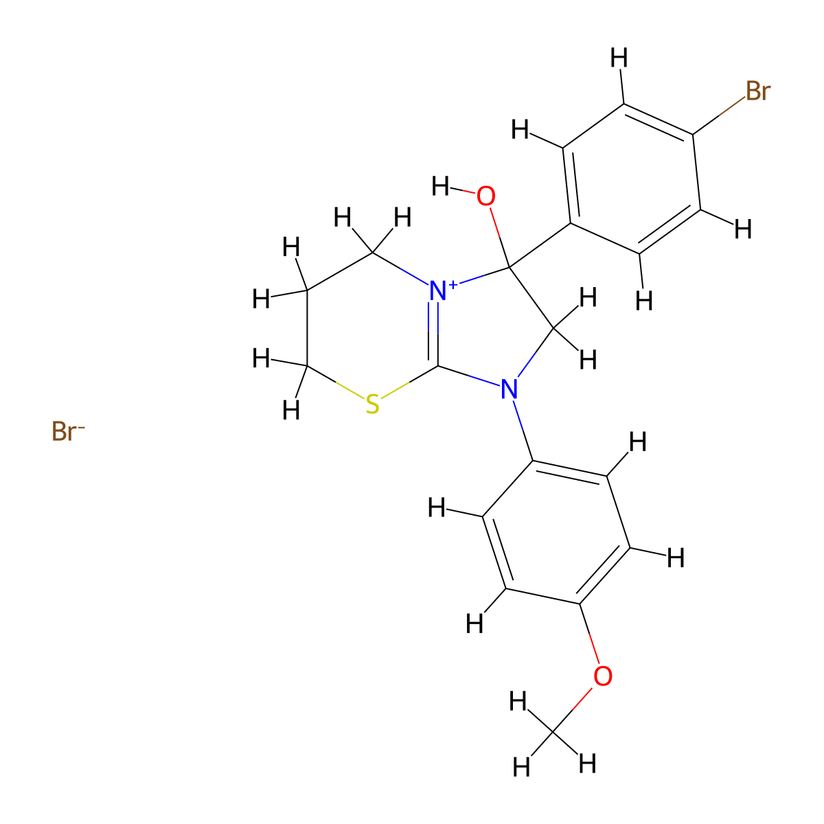 3-(4-bromophenyl)-3-hydroxy-1-(4-methoxyphenyl)-3,5,6,7-tetrahydro-2H-imidazo[2,1-b][1,3]thiazin-1-ium bromide molecular structure, CAS 475158-29-3