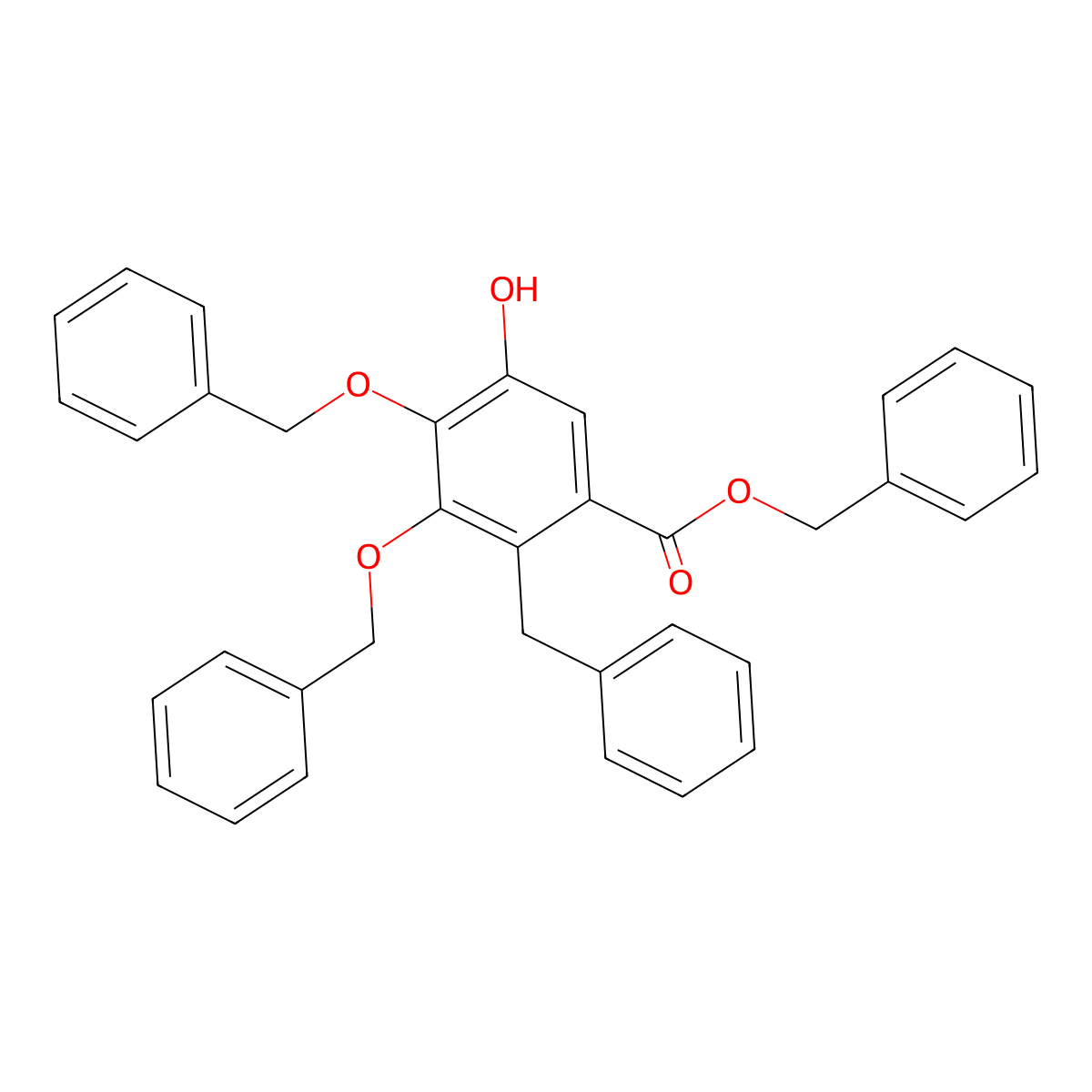 Benzyl 2-benzyl-5-hydroxy-3,4-bis(phenylmethoxy)benzoate molecular structure, CAS 475161-97-8