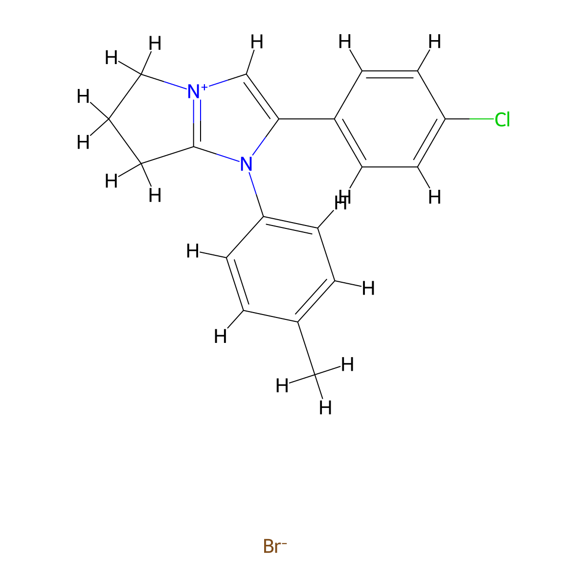 2-(4-chlorophenyl)-1-(p-tolyl)-6,7-dihydro-5H-pyrrolo[1,2-a]imidazol-1-ium bromide molecular structure, CAS 475195-98-3