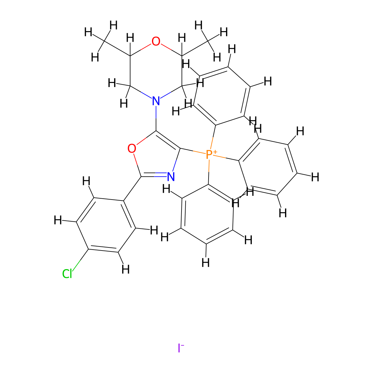 [2-(4-Chlorophenyl)-5-(2,6-dimethylmorpholino)-1,3-oxazol-4-yl](triphenyl)phosphonium iodide molecular structure, CAS 475199-00-9