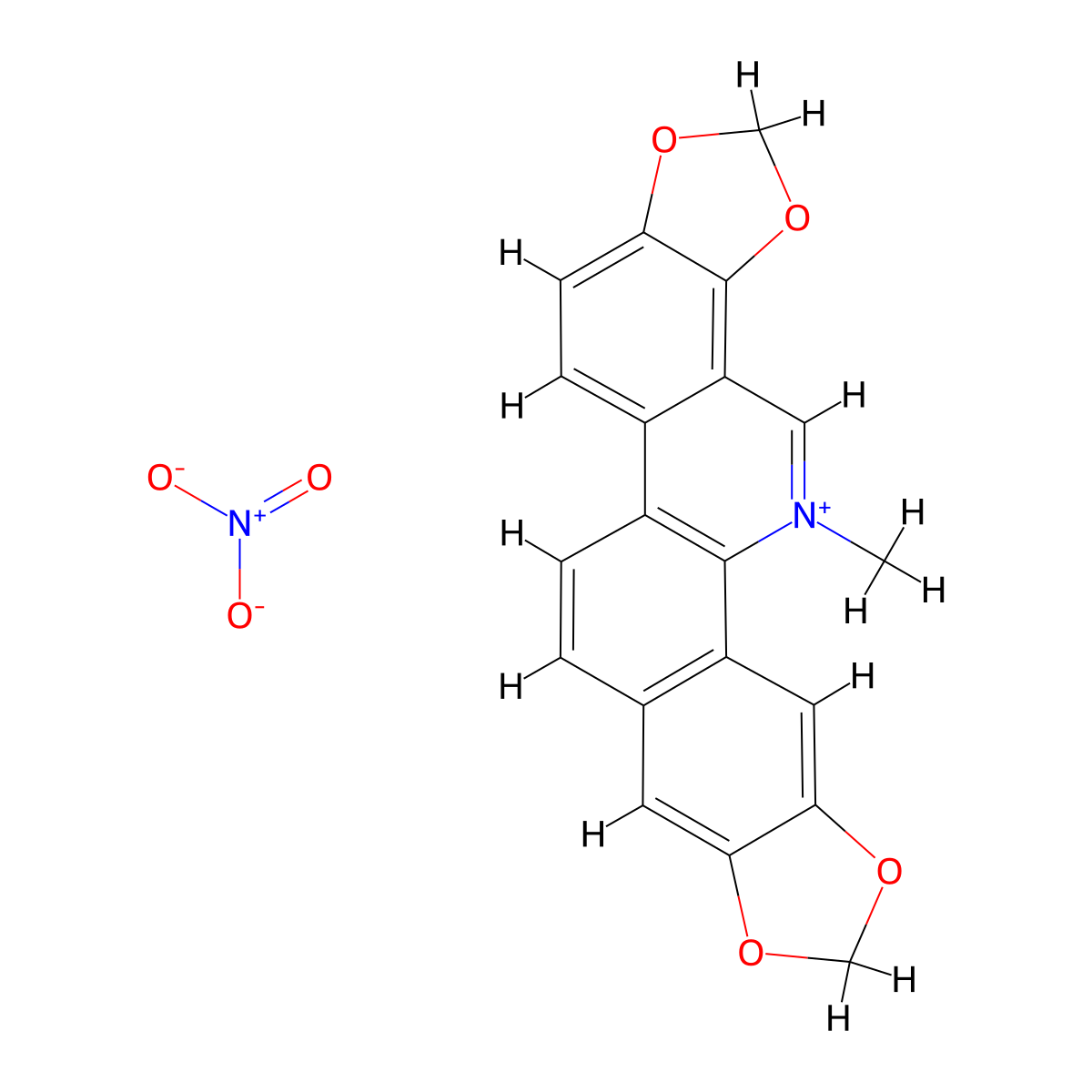 (1,3)Benzodioxolo(5,6-c)-1,3-dioxolo(4,5-i)phenanthridinium, 13-methyl-, nitrate (1:1) molecular structure, CAS 4752-86-7