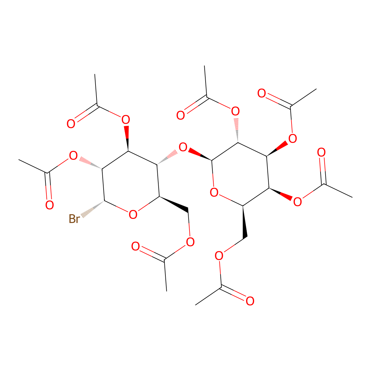 (2R,3S,4S,5R,6S)-2-(acetoxymethyl)-6-(((2R,3R,4S,5R,6R)-4,5-diacetoxy-2-(acetoxymethyl)-6-bromotetrahydro-2H-pyran-3-yl)oxy)tetrahydro-2H-pyran-3,4,5-triyl triacetate molecular structure, CAS 4753-07-5