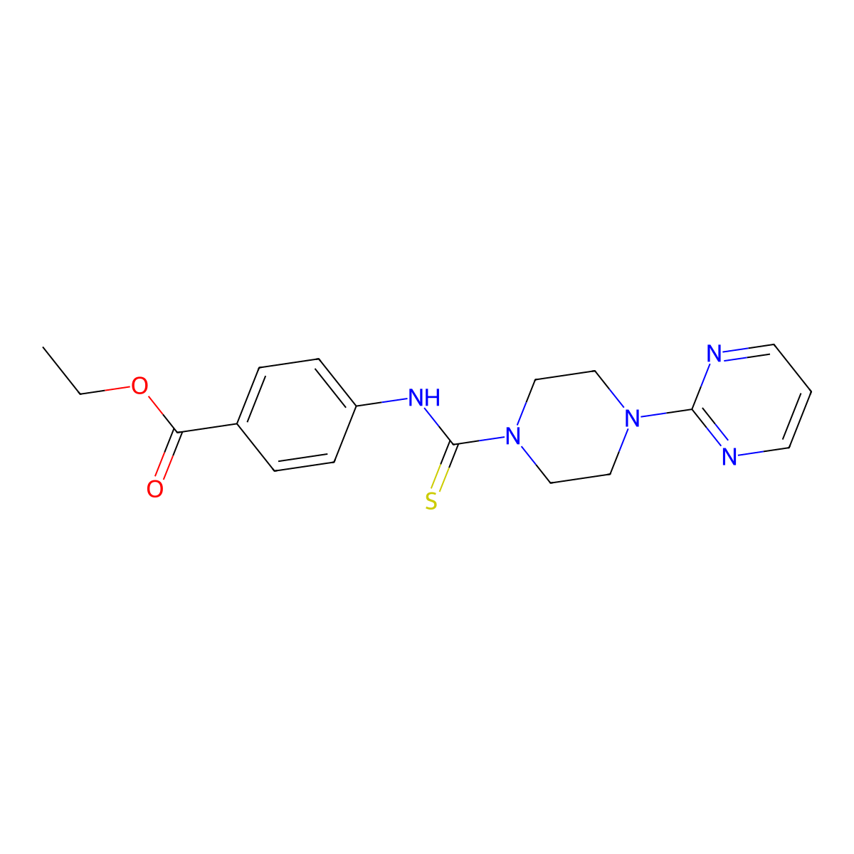 Ethyl 4-{[(4-pyrimidin-2-ylpiperazinyl)thioxomethyl]amino}benzoate molecular structure, CAS 475423-40-6
