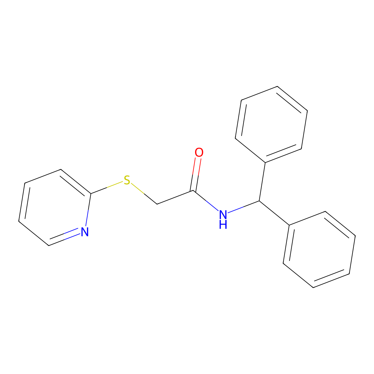 N-benzhydryl-2-pyridin-2-ylsulfanylacetamide molecular structure, CAS 475433-08-0