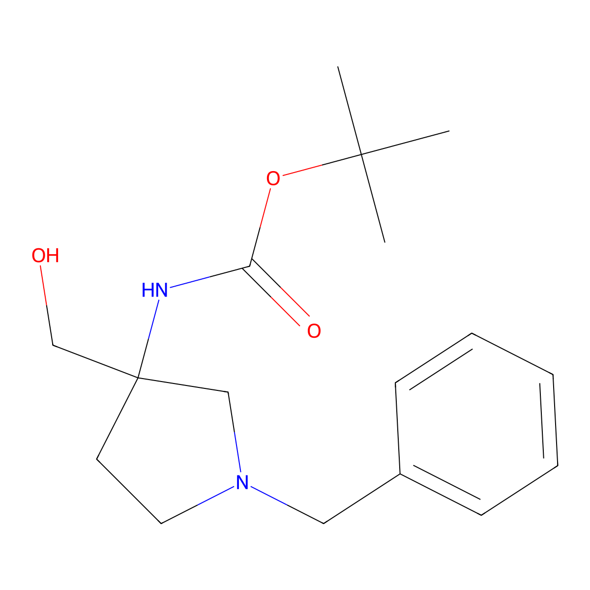 Tert-butyl 1-benzyl-3-(hydroxymethyl)pyrrolidin-3-ylcarbamate molecular structure, CAS 475469-14-8