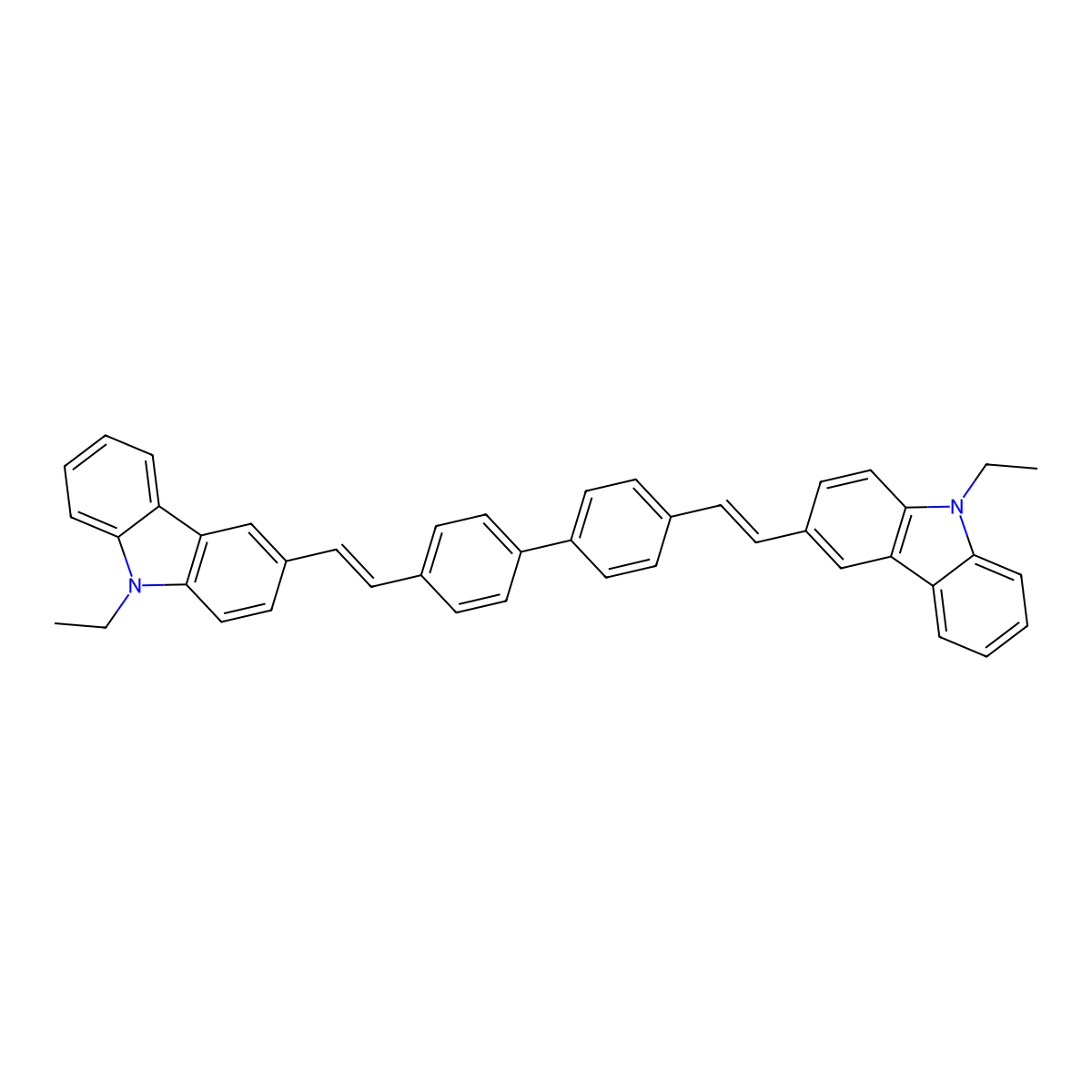 4,4'-Bis(2-(9-ethyl-9H-carbazol-3-yl)vinyl)-1,1'-biphenyl molecular structure, CAS 475480-90-1