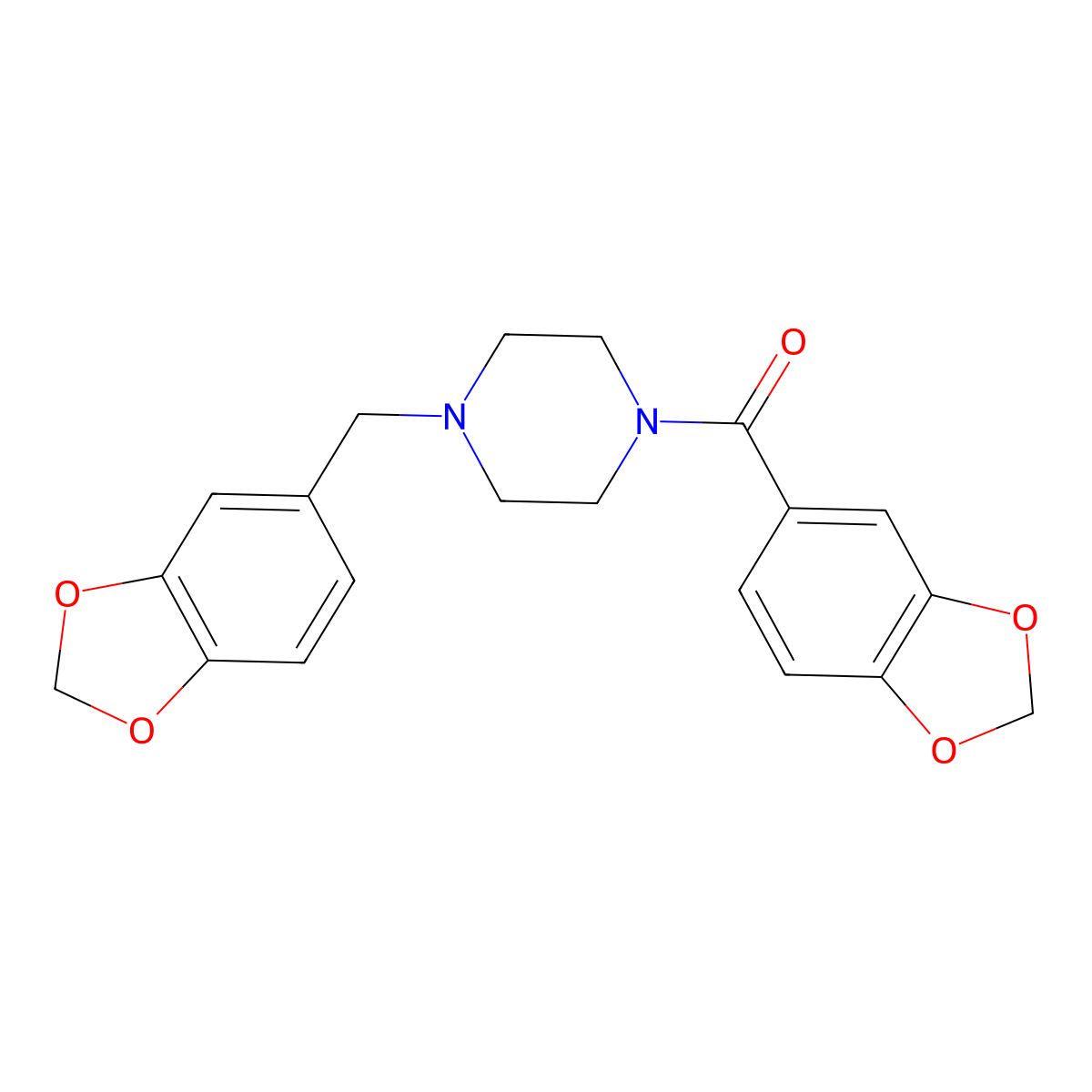 1,3-Benzodioxol-5-yl[4-(1,3-benzodioxol-5-ylmethyl)piperazin-1-yl]methanone molecular structure, CAS 47554-31-4