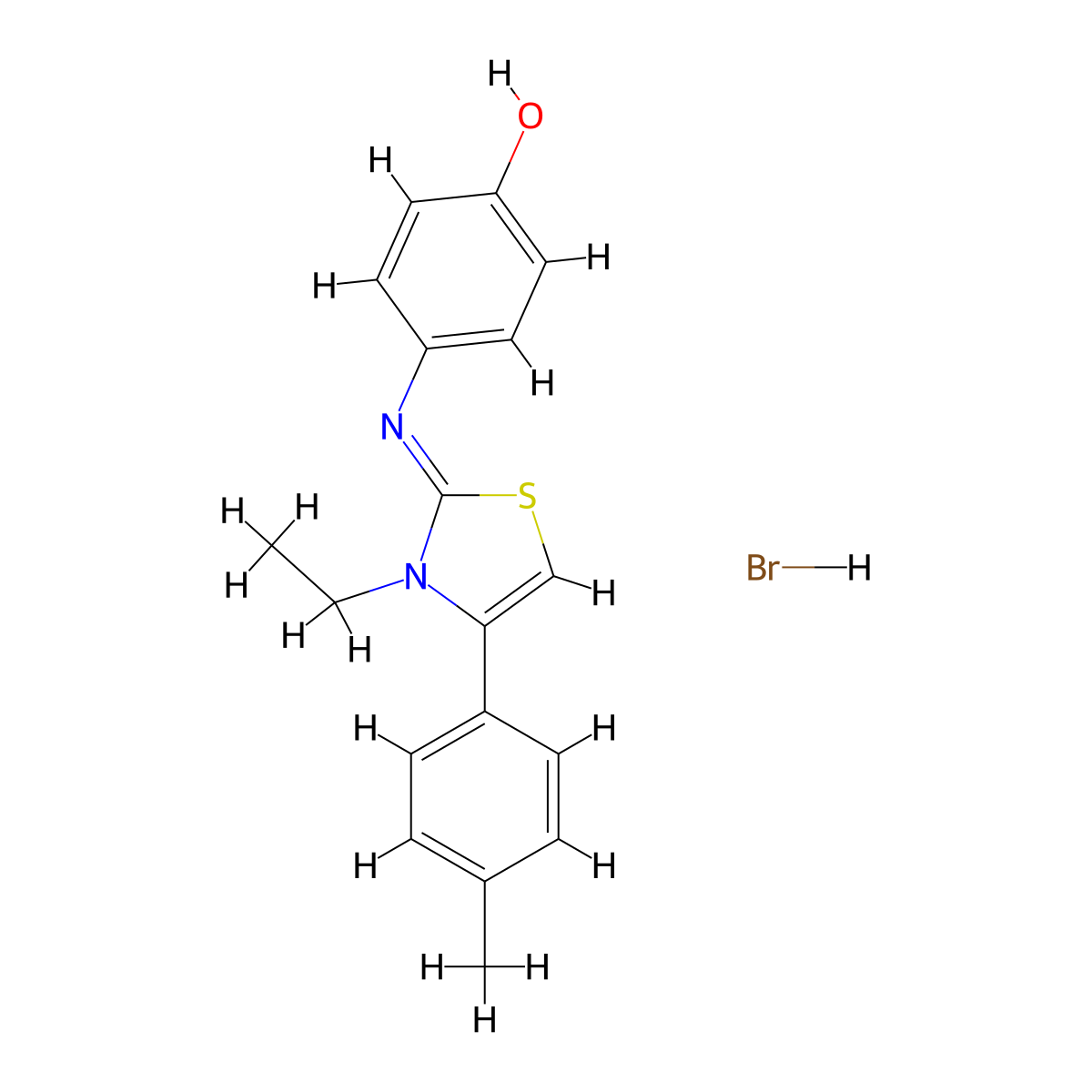 (Z)-4-((3-ethyl-4-(p-tolyl)thiazol-2(3H)-ylidene)amino)phenol hydrobromide molecular structure, CAS 475626-08-5