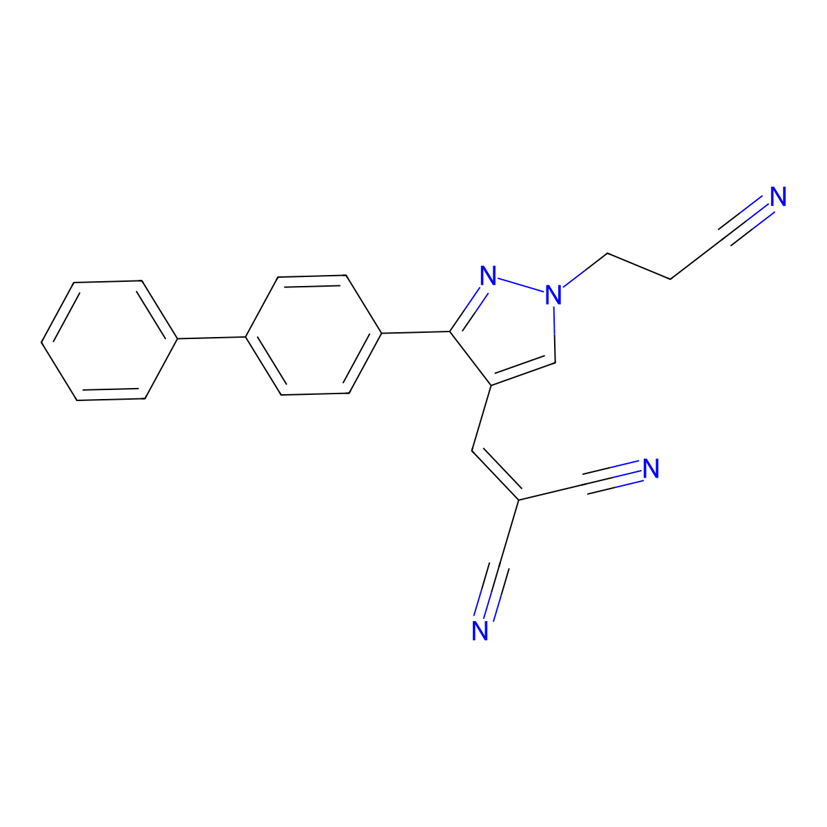 2-[[1-(2-Cyanoethyl)-3-(4-phenylphenyl)pyrazol-4-yl]methylidene]propanedinitrile molecular structure, CAS 475626-19-8