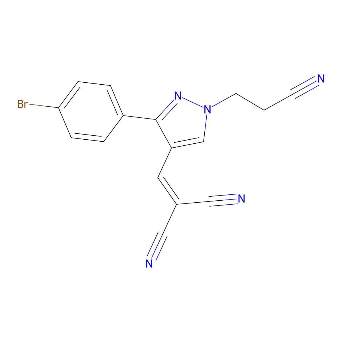 2-[[3-(4-Bromophenyl)-1-(2-cyanoethyl)pyrazol-4-yl]methylidene]propanedinitrile molecular structure, CAS 475626-20-1