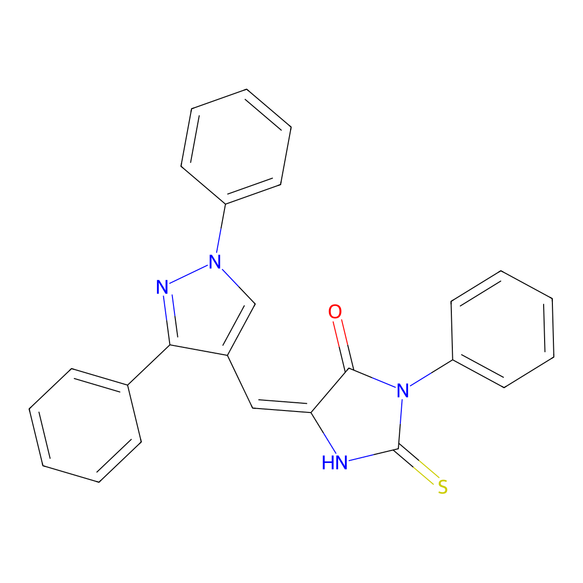 5-((1,3-Diphenyl-1H-pyrazol-4-yl)methylene)-3-phenyl-2-thioxo-4-imidazolidinone molecular structure, CAS 475626-57-4