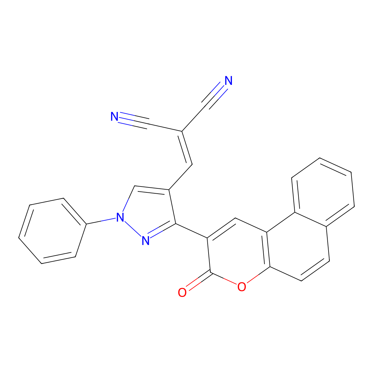 2-[[3-(3-Oxobenzo[f]chromen-2-yl)-1-phenylpyrazol-4-yl]methylidene]propanedinitrile molecular structure, CAS 475626-64-3