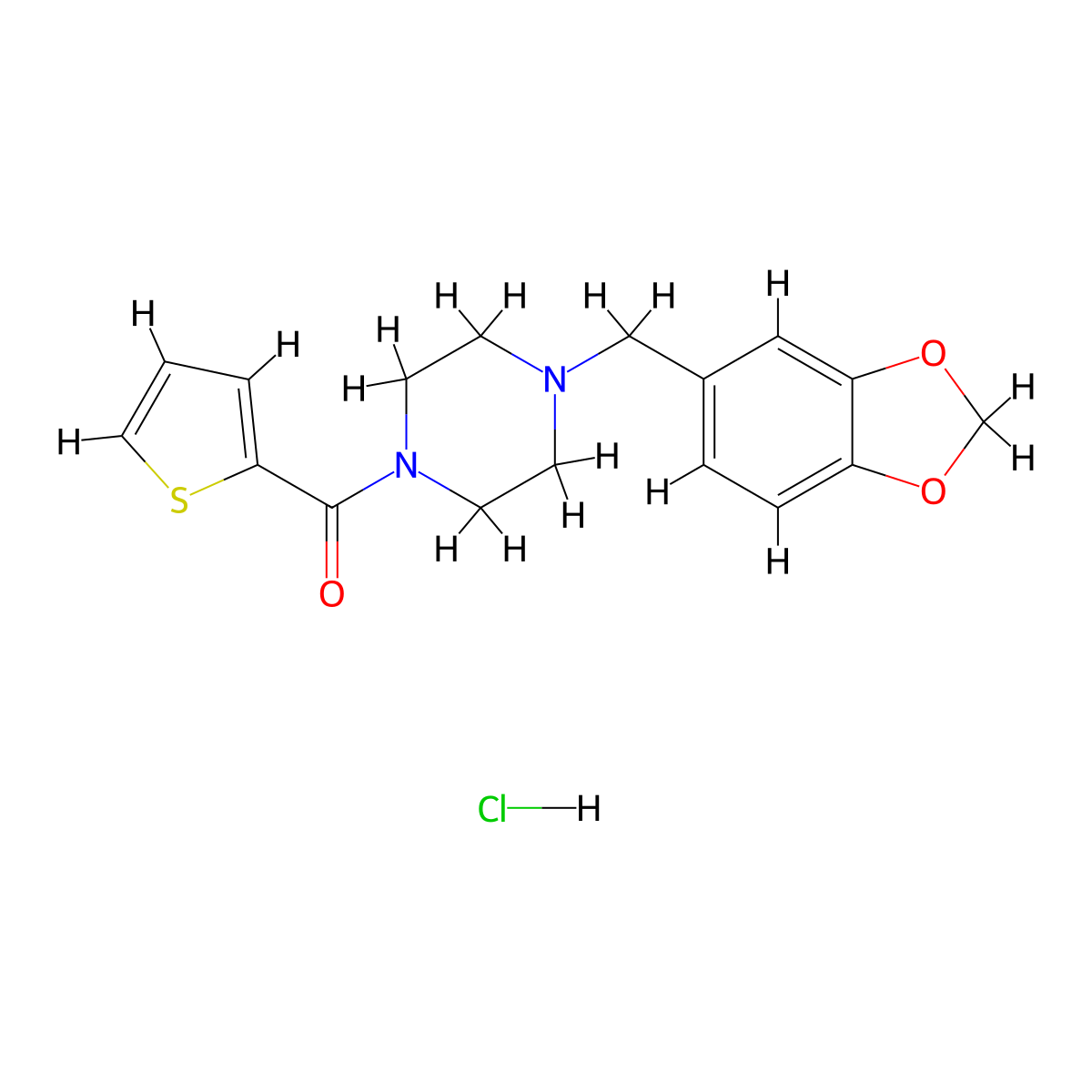 (4-(Benzo[d][1,3]dioxol-5-ylmethyl)piperazin-1-yl)(thiophen-2-yl)methanone hydrochloride molecular structure, CAS 475629-38-0