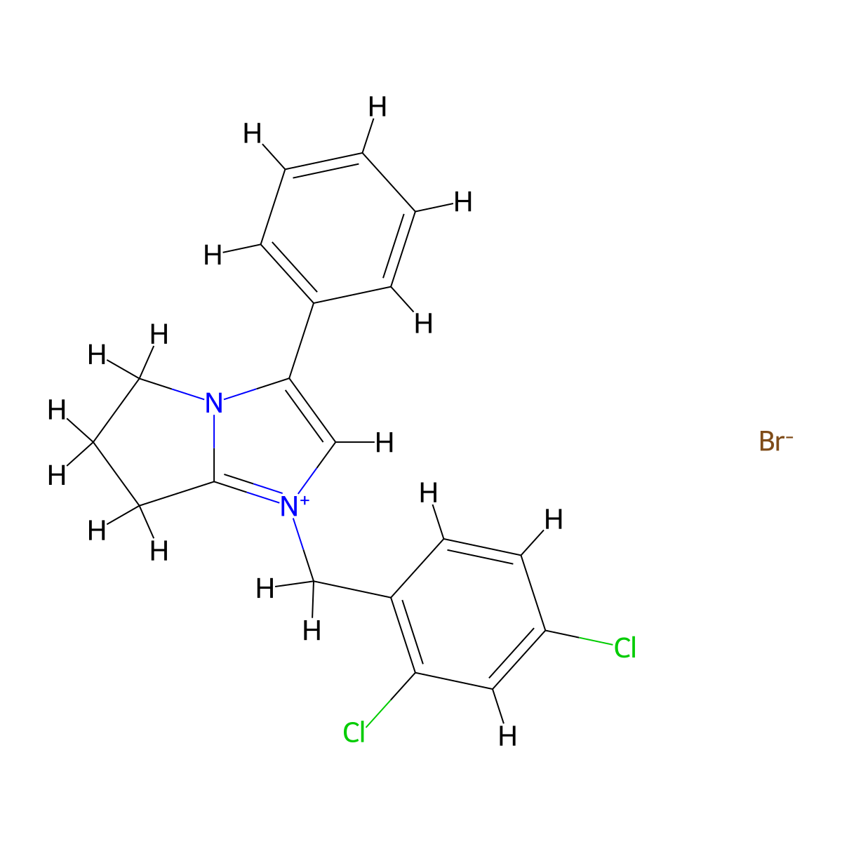 1-(2,4-dichlorobenzyl)-3-phenyl-6,7-dihydro-5H-pyrrolo[1,2-a]imidazol-1-ium bromide molecular structure, CAS 475631-93-7