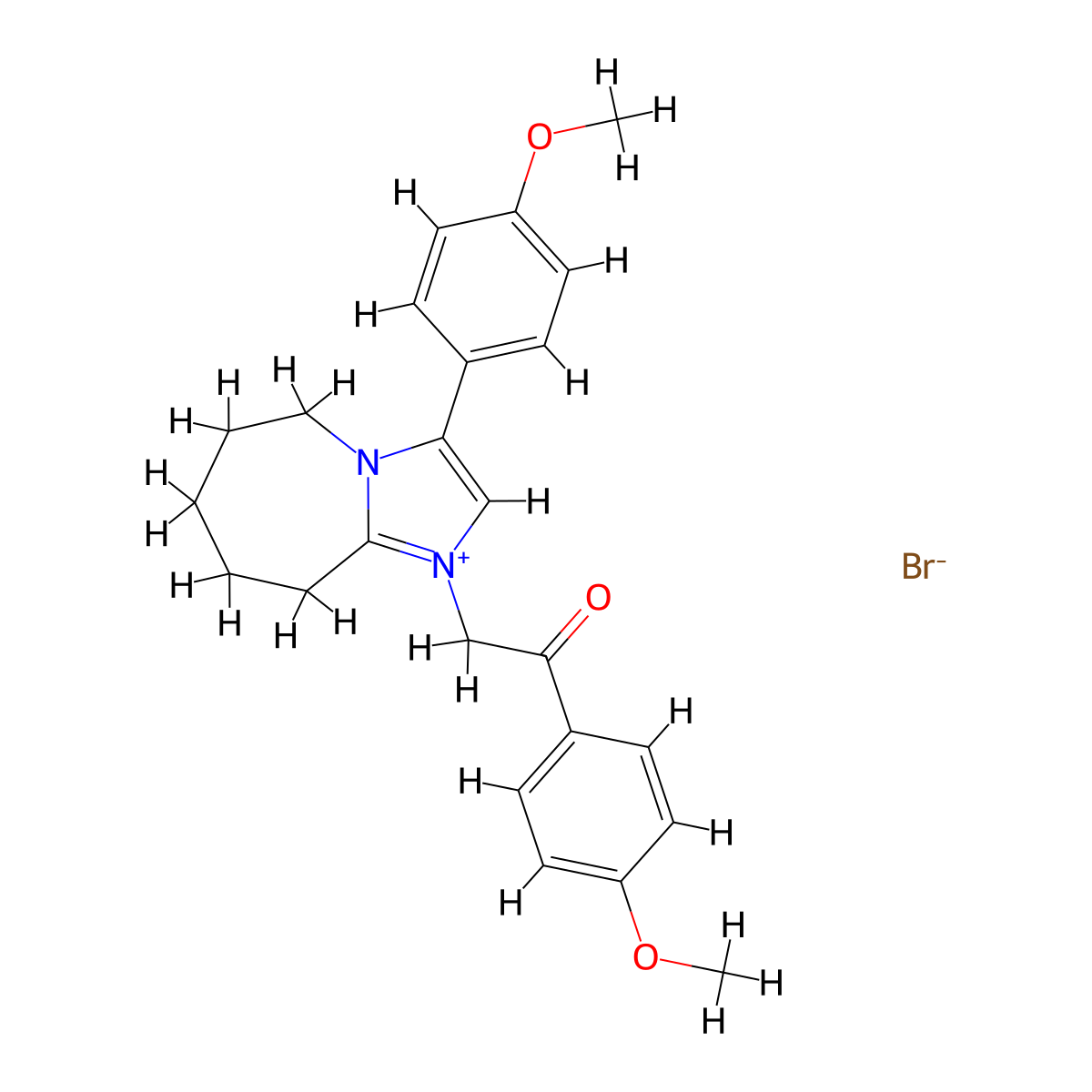 3-(4-methoxyphenyl)-1-(2-(4-methoxyphenyl)-2-oxoethyl)-6,7,8,9-tetrahydro-5H-imidazo[1,2-a]azepin-1-ium bromide molecular structure, CAS 475631-96-0