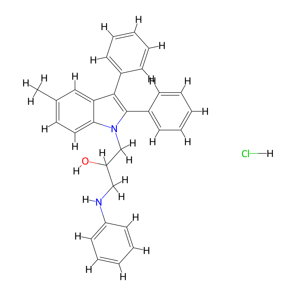 1-(5-methyl-2,3-diphenyl-1H-indol-1-yl)-3-(phenylamino)propan-2-ol hydrochloride molecular structure, CAS 475632-05-4