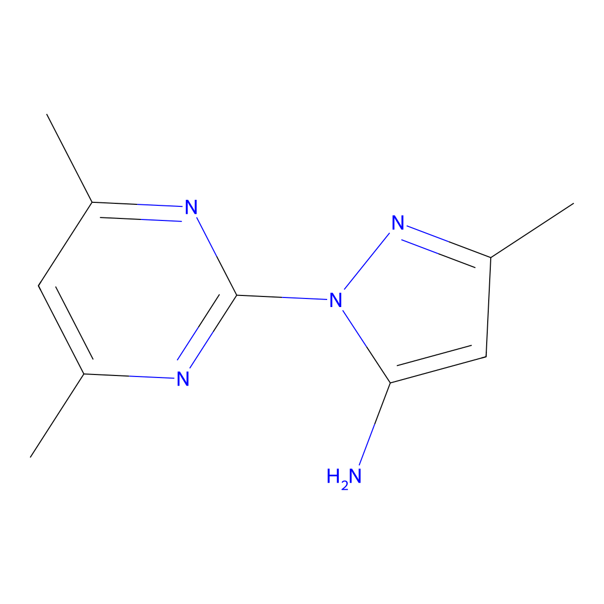 1-(4,6-dimethylpyrimidin-2-yl)-3-methyl-1H-pyrazol-5-amine molecular structure, CAS 475653-98-6