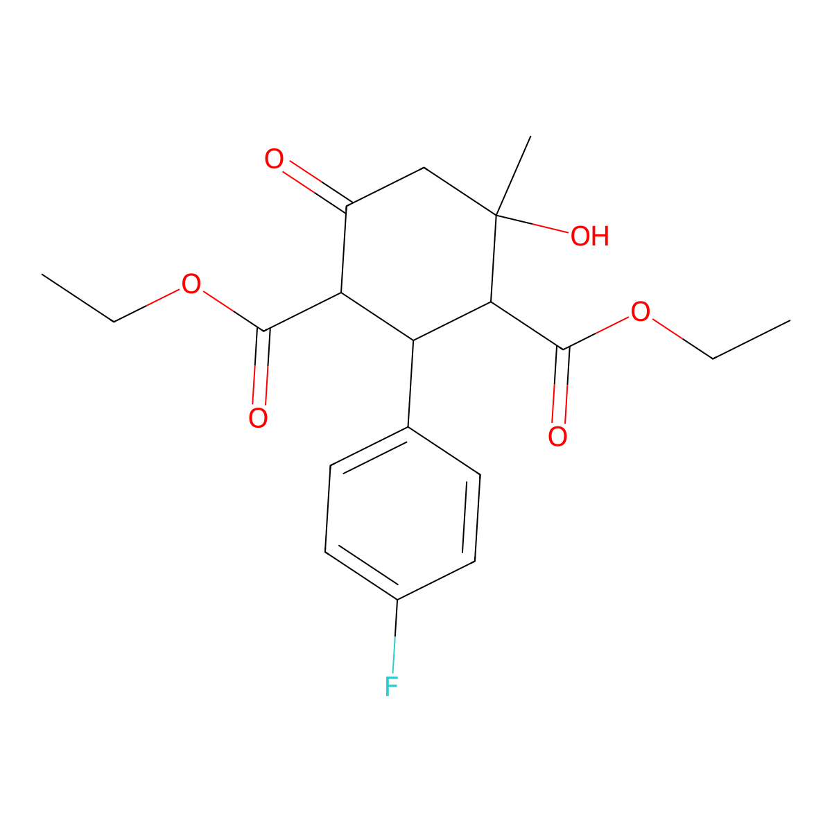 Diethyl 2-(4-fluorophenyl)-4-hydroxy-4-methyl-6-oxocyclohexane-1,3-dicarboxylate molecular structure, CAS 4759-56-2