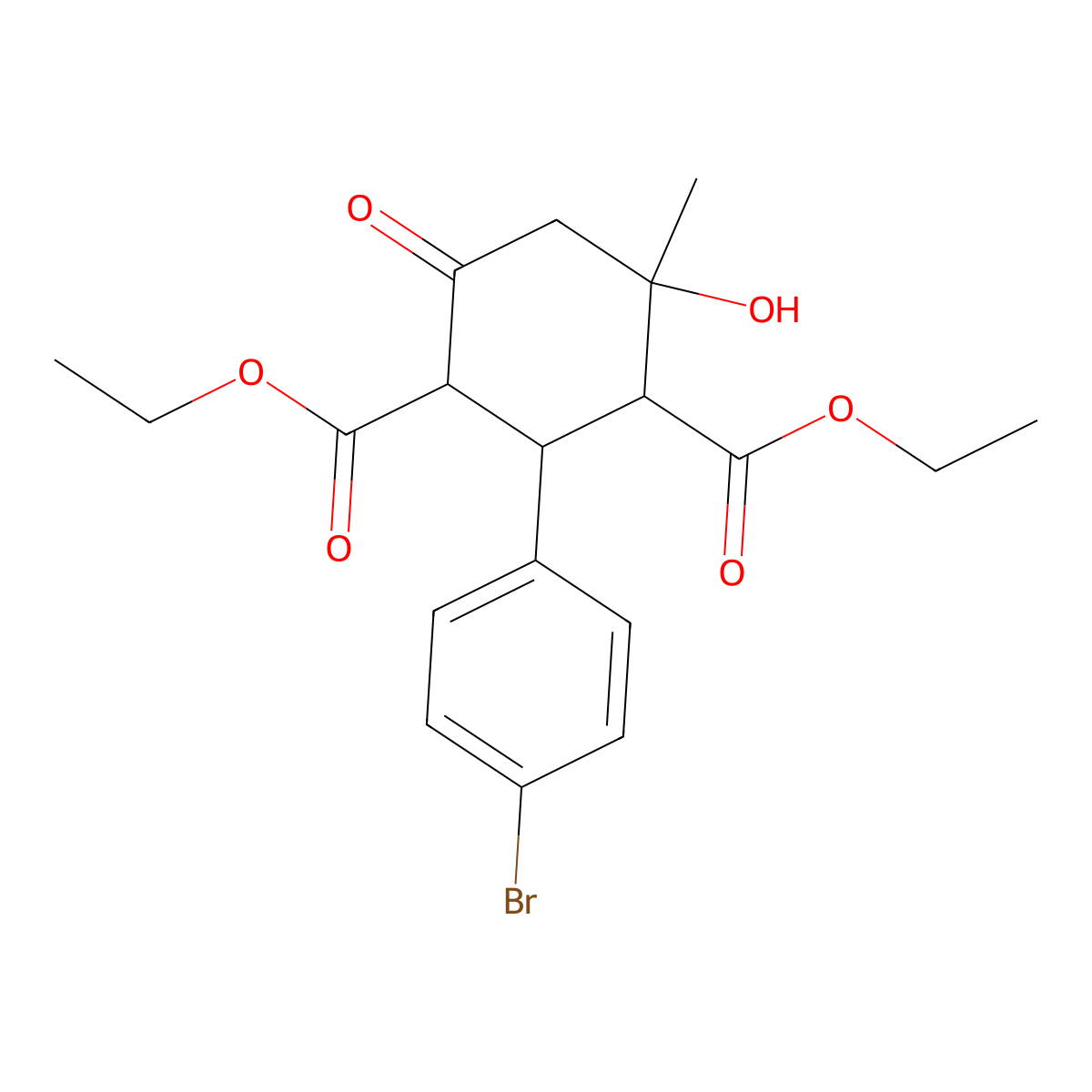 Diethyl 2-(4-bromophenyl)-4-hydroxy-4-methyl-6-oxocyclohexane-1,3-dicarboxylate molecular structure, CAS 4759-57-3