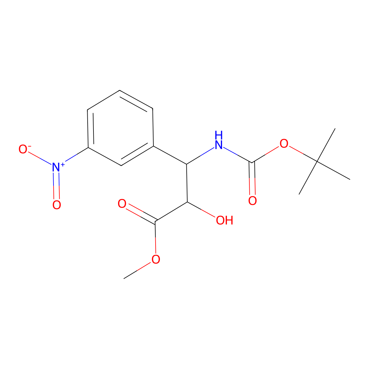 Methyl (2R,3S)-3-[(tert-butoxycarbonyl)amino]-2-hydroxy-3-(3-nitrophenyl)propanoate molecular structure, CAS 475977-55-0