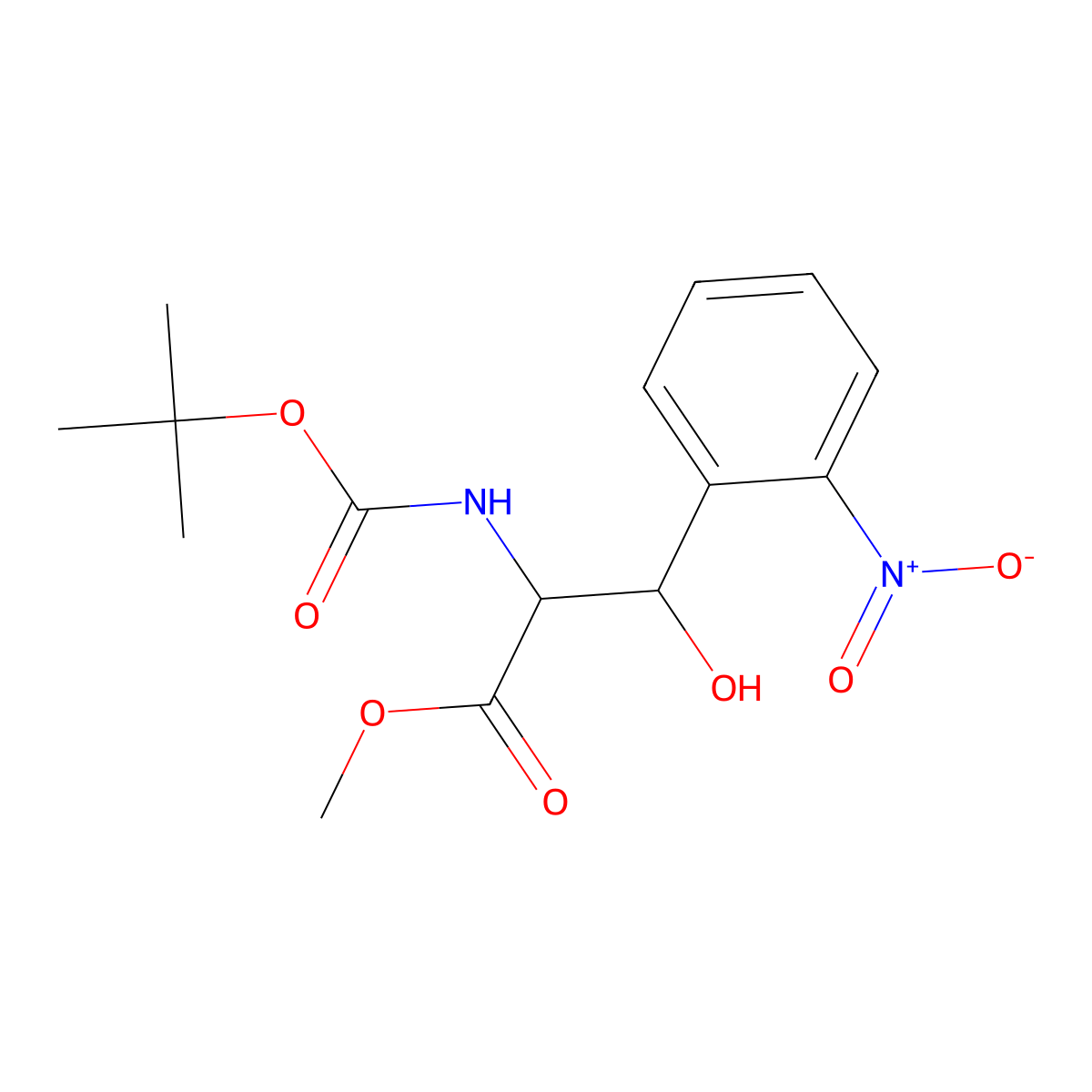 Methyl (2R,3S)-2-[(tert-butoxycarbonyl)amino]-3-hydroxy-3-(2-nitrophenyl)propanoate molecular structure, CAS 475977-60-7
