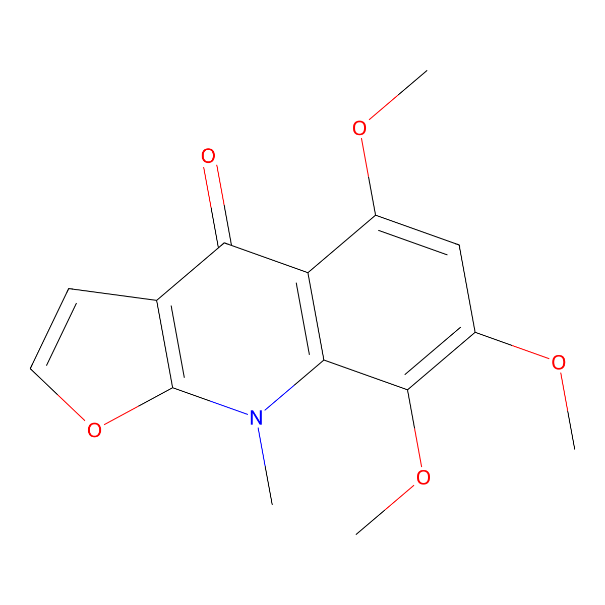 Furo(2,3-b)quinolin-4(9H)-one, 9-methyl-5,7,8-trimethoxy- molecular structure, CAS 476-27-7