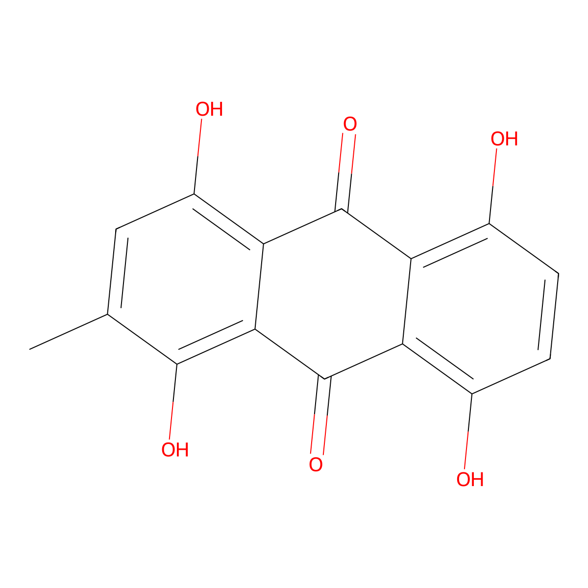 1,4,5,8-Tetrahydroxy-2-methyl-9,10-anthracenedione molecular structure, CAS 476-43-7