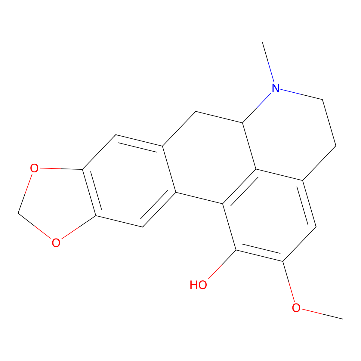 (6aS)-5,6,6a,7-Tetrahydro-2-methoxy-6-methyl-4H-benzo(de)(1,3)benzodioxolo(5,6-g)quinolin-1-ol molecular structure, CAS 476-71-1
