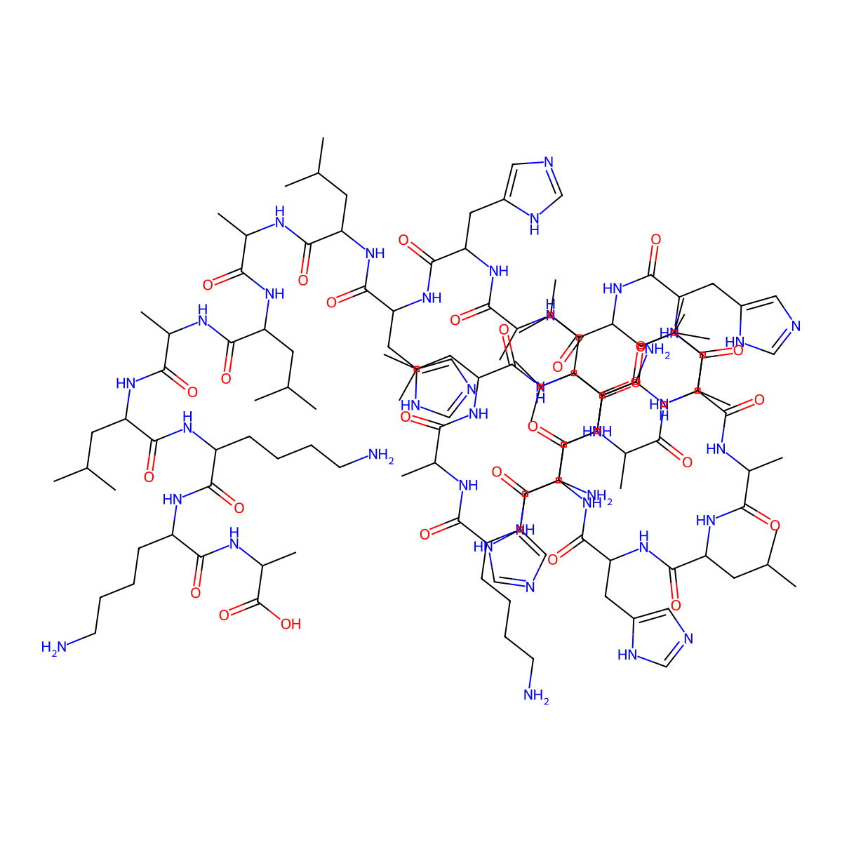 H-Lys-Lys-Ala-Leu-Leu-Ala-Leu-Ala-Leu-His-His-Leu-Ala-His-Leu-Ala-His-His-Leu-Ala-Leu-Ala-Leu-Lys-Lys-Ala-OH molecular structure, CAS 476169-12-7