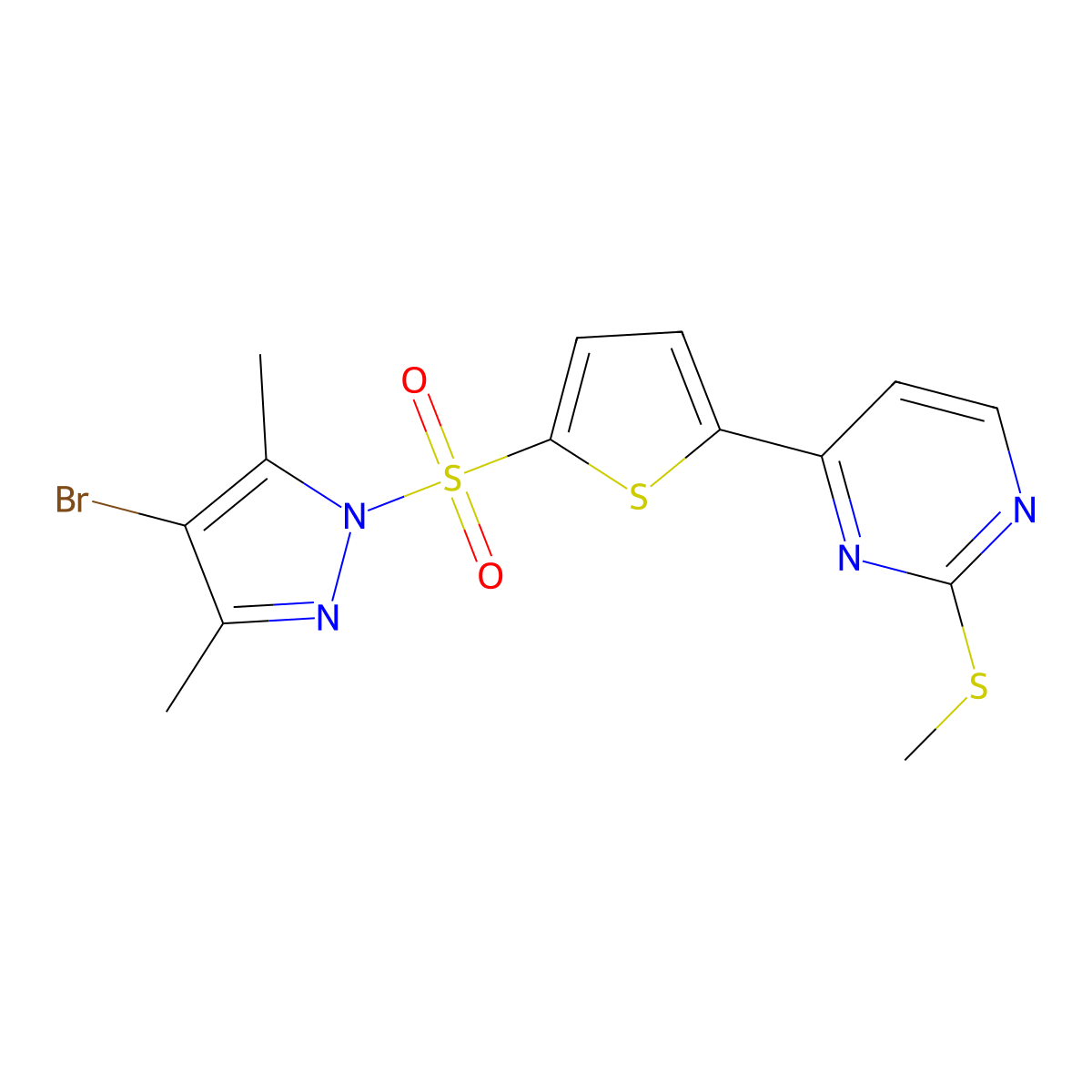 4-[5-(4-Bromo-3,5-dimethylpyrazol-1-yl)sulfonylthiophen-2-yl]-2-methylsulfanylpyrimidine molecular structure, CAS 4762-39-4