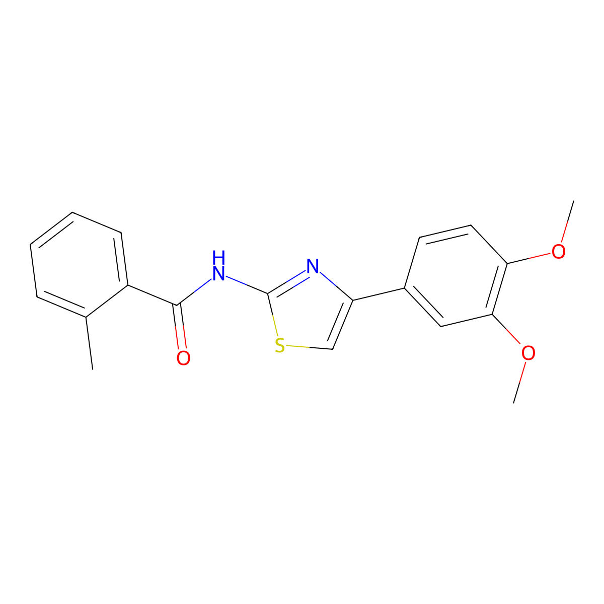 N-[4-(3,4-dimethoxyphenyl)-1,3-thiazol-2-yl]-2-methylbenzamide molecular structure, CAS 476210-43-2