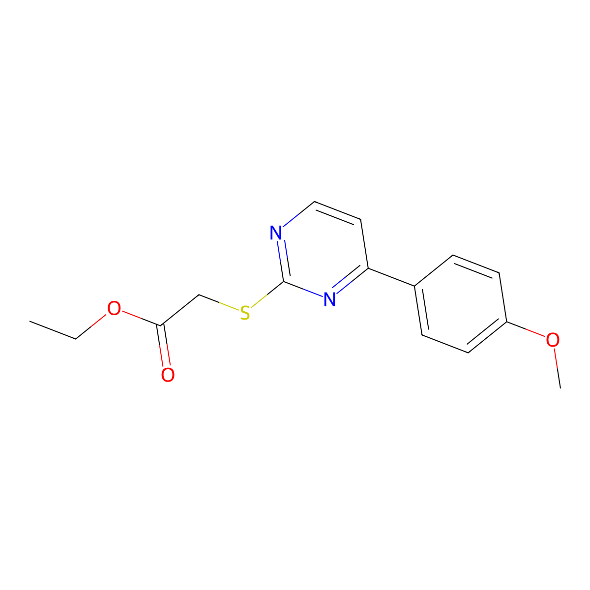 Ethyl 2-((4-(4-methoxyphenyl)pyrimidin-2-yl)thio)acetate molecular structure, CAS 476211-52-6