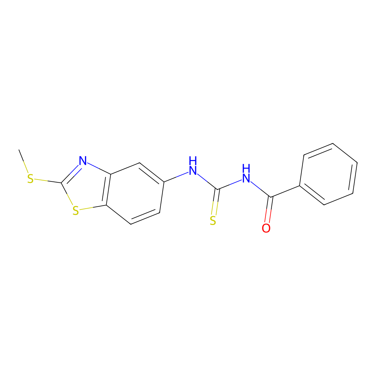 N-((2-(methylthio)benzo[d]thiazol-5-yl)carbamothioyl)benzamide molecular structure, CAS 476274-92-7