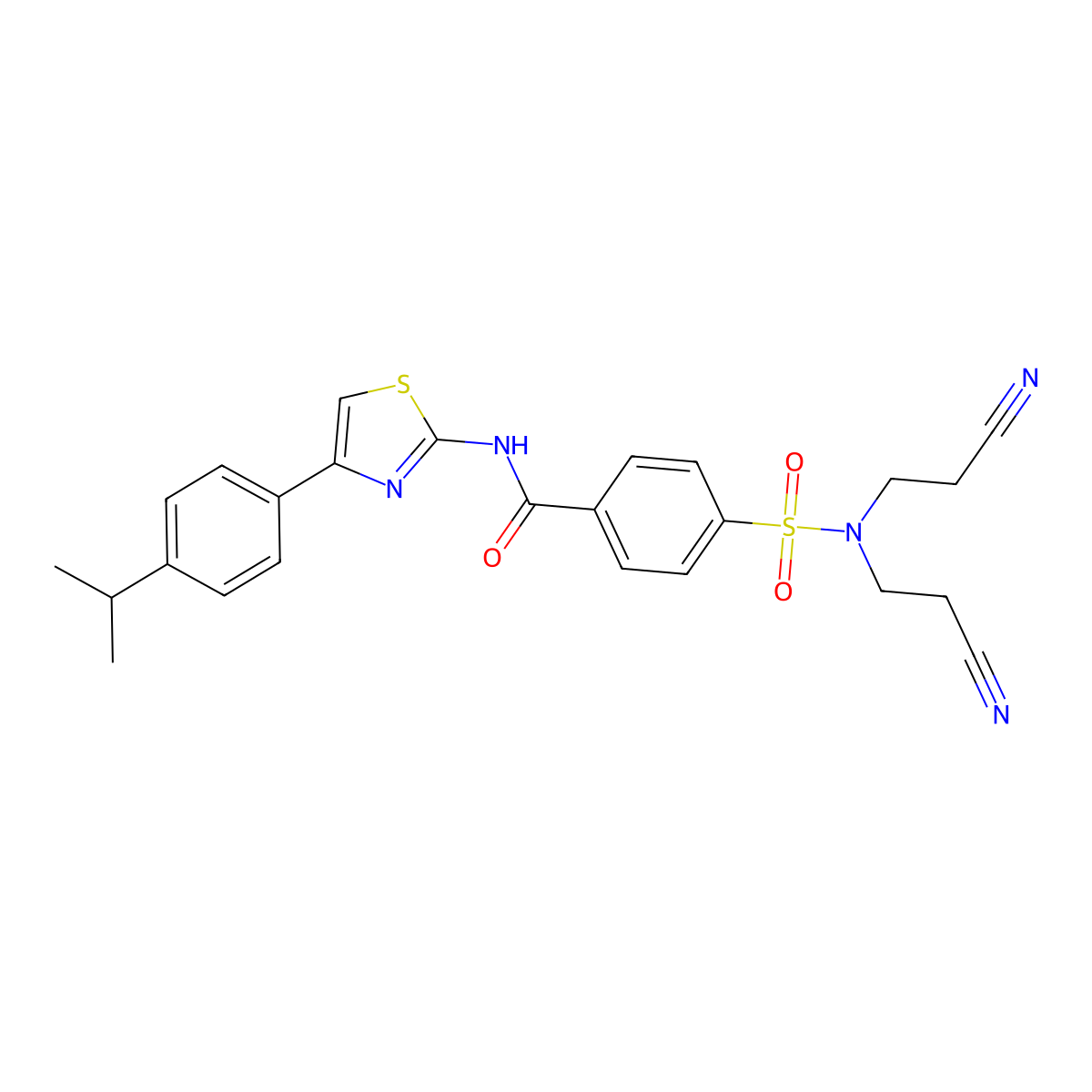 4-[bis(2-cyanoethyl)sulfamoyl]-N-[4-(4-propan-2-ylphenyl)-1,3-thiazol-2-yl]benzamide molecular structure, CAS 476274-99-4