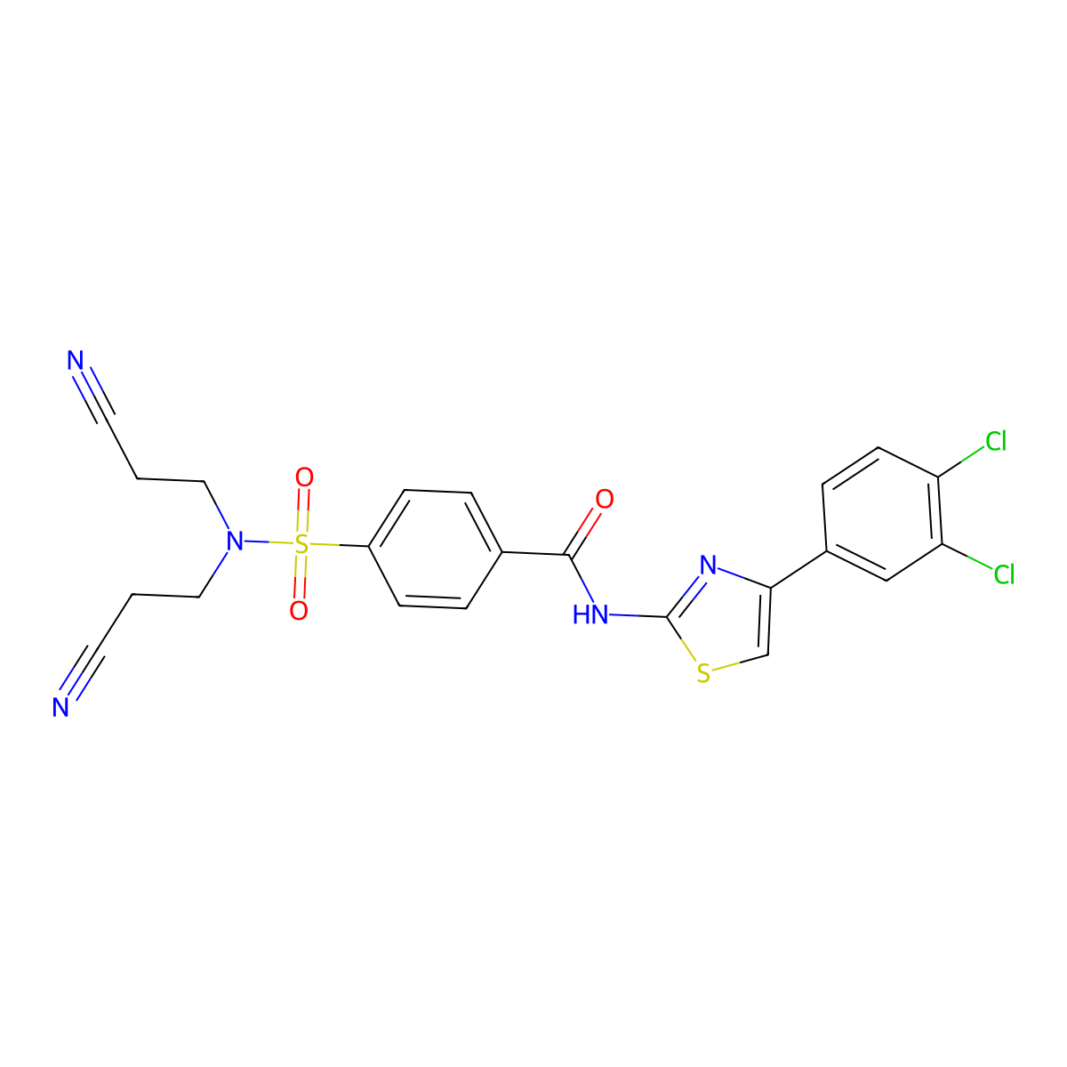 4-[bis(2-cyanoethyl)sulfamoyl]-N-[4-(3,4-dichlorophenyl)-1,3-thiazol-2-yl]benzamide molecular structure, CAS 476275-03-3