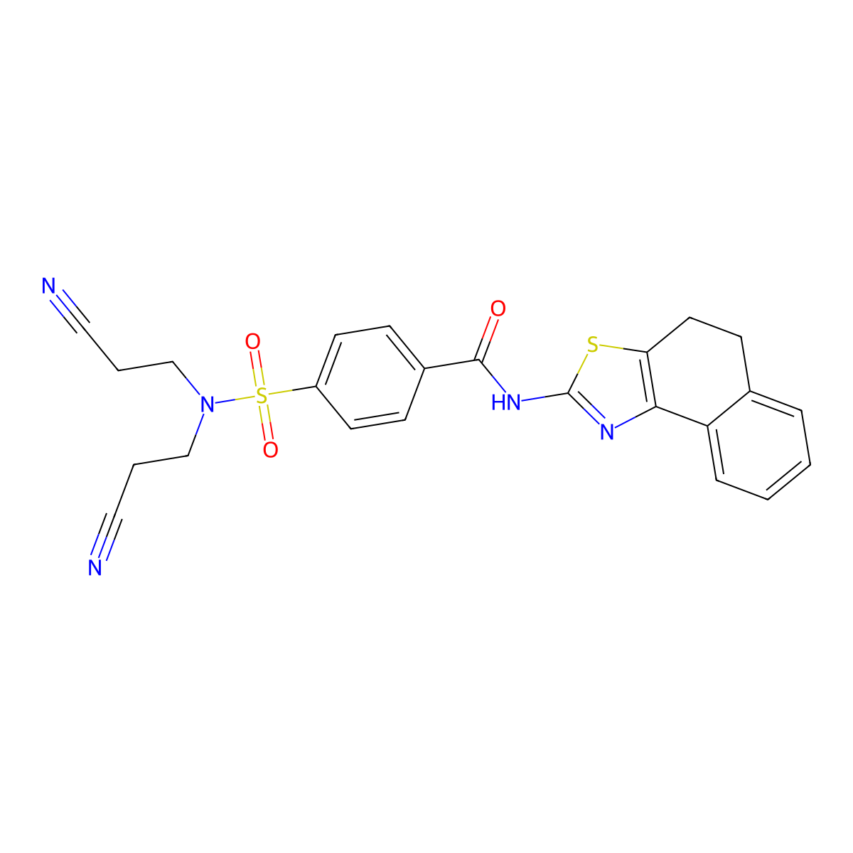 4-(N,N-bis(2-cyanoethyl)sulfamoyl)-N-(4,5-dihydronaphtho[1,2-d]thiazol-2-yl)benzamide molecular structure, CAS 476275-05-5