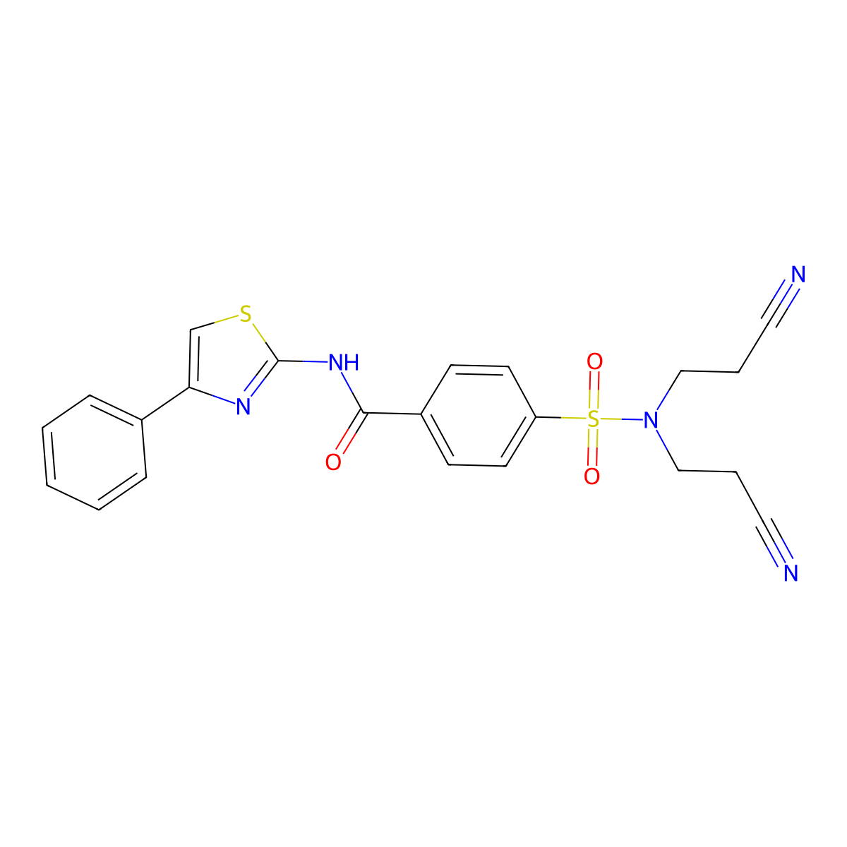 4-[bis(2-cyanoethyl)sulfamoyl]-N-(4-phenyl-1,3-thiazol-2-yl)benzamide molecular structure, CAS 476275-06-6