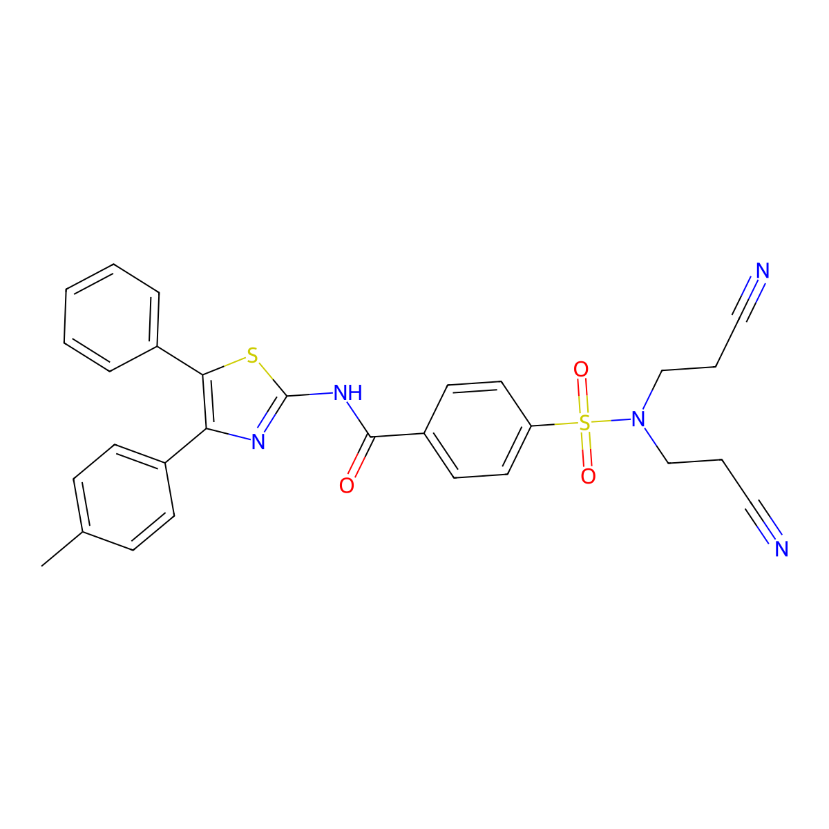 4-[bis(2-cyanoethyl)sulfamoyl]-N-[4-(4-methylphenyl)-5-phenyl-1,3-thiazol-2-yl]benzamide molecular structure, CAS 476275-12-4